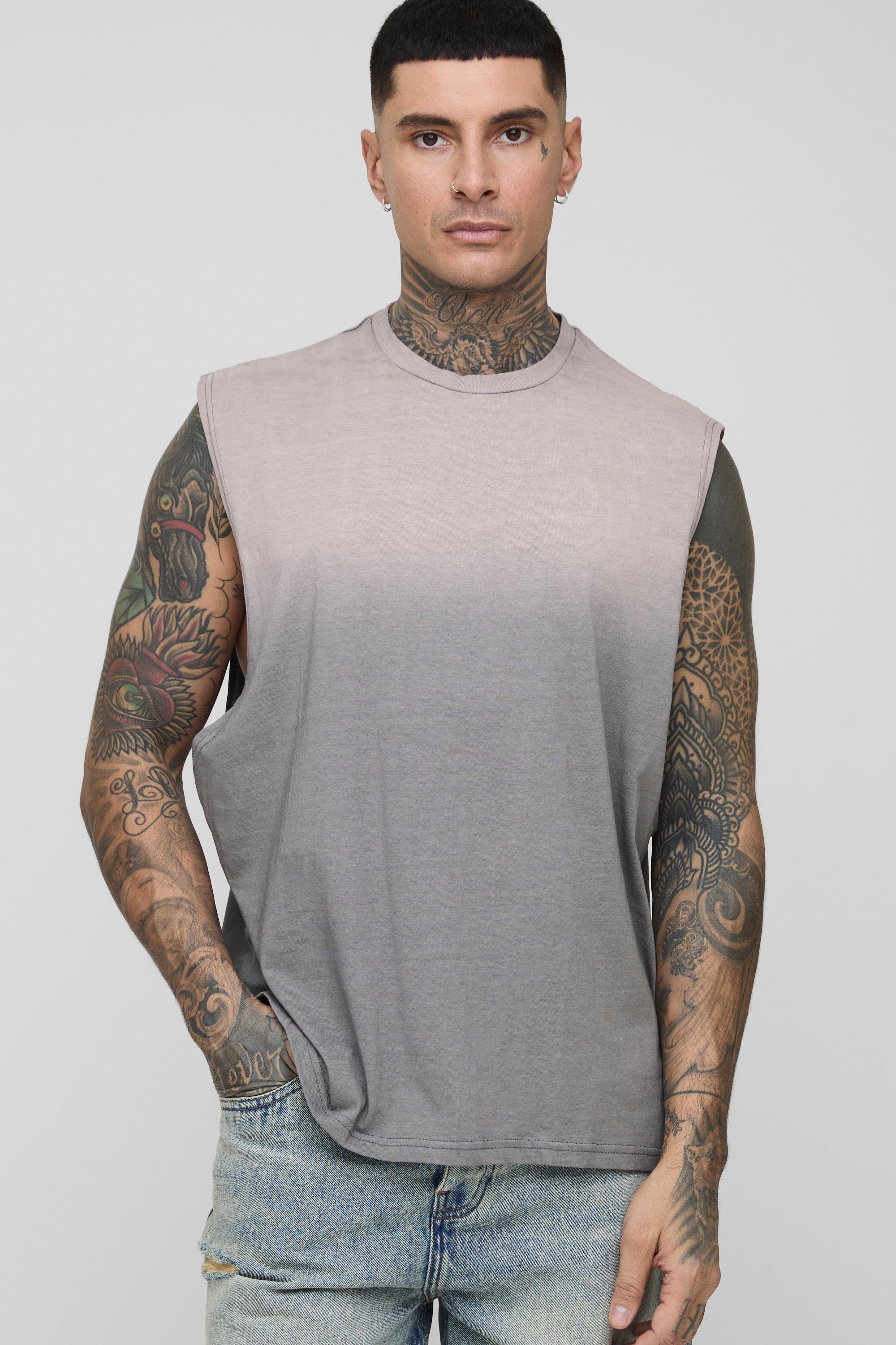 Mens Grey Tall Washed Boxy vest, Grey