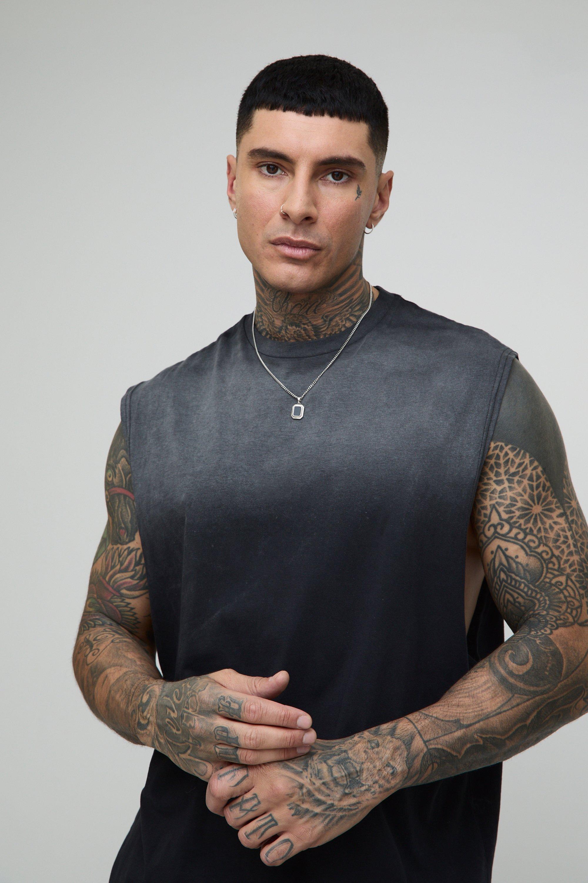Mens Black Tall Washed Boxy vest, Black