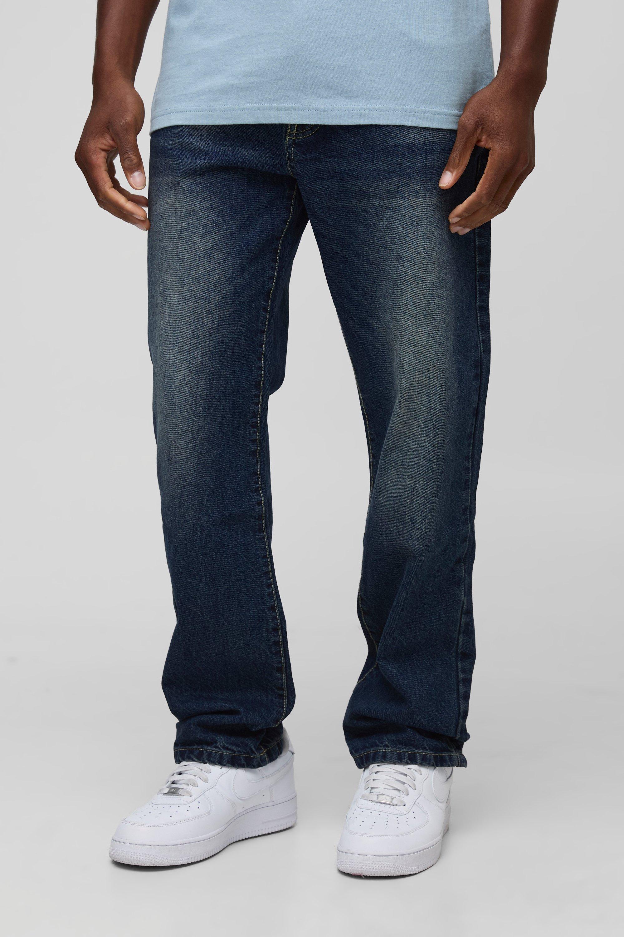 Mens Blue Straight Leg Extreme Washed Woven Tab Jeans, Blue