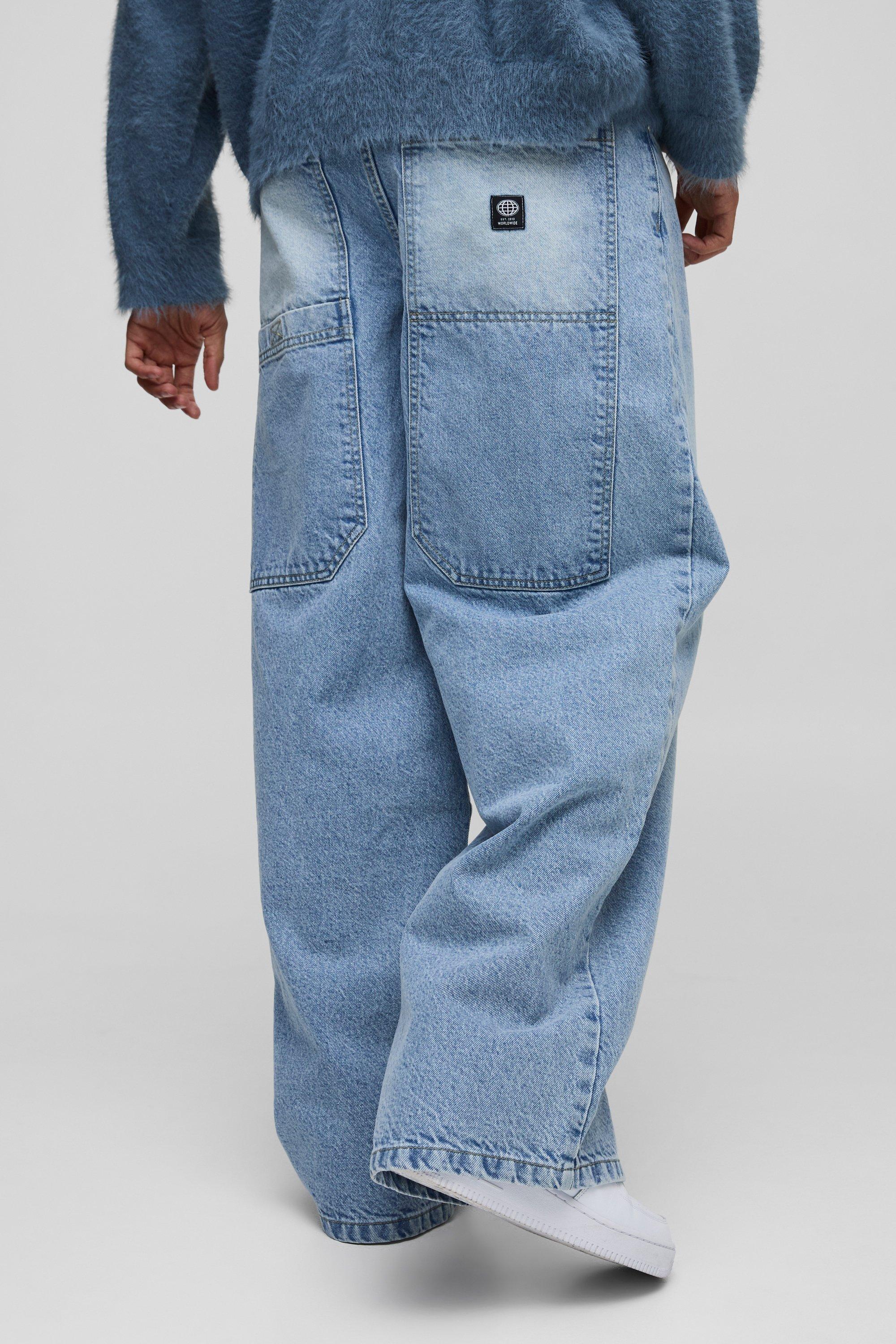 Mens Blue Parachute Extreme Washed Woven Tab Jeans, Blue