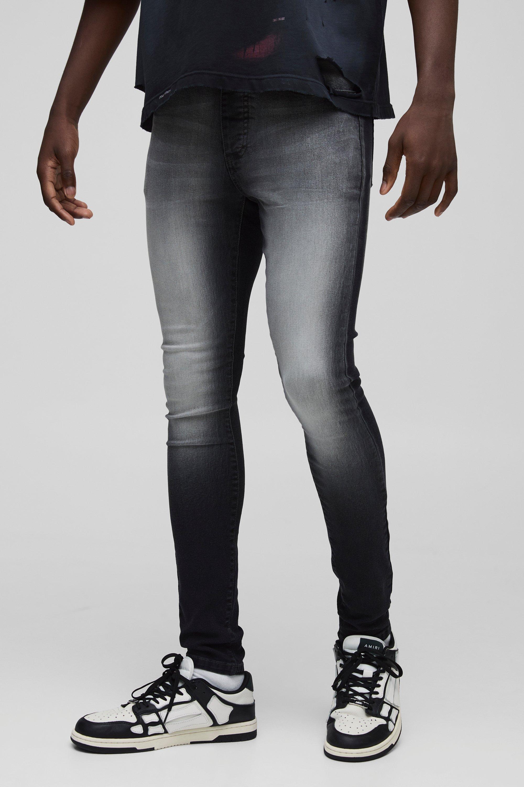 Mens Grey Super Skinny Stretch Extreme Washed Skinny Jeans, Grey