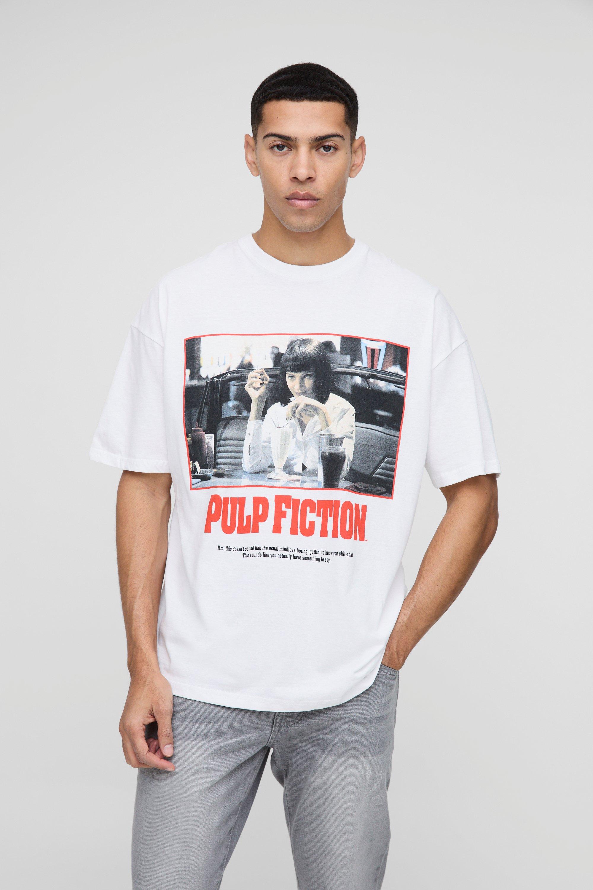 Mens White Oversized Pulp Fiction License Print T-Shirt, White