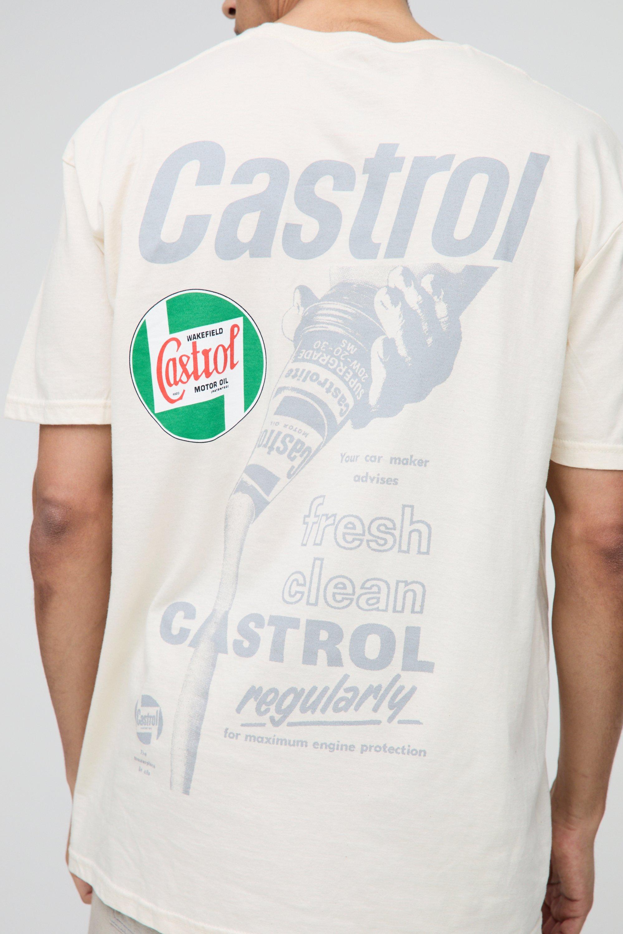 Mens Cream Oversized Castrol Racing License Print T-Shirt, Cream