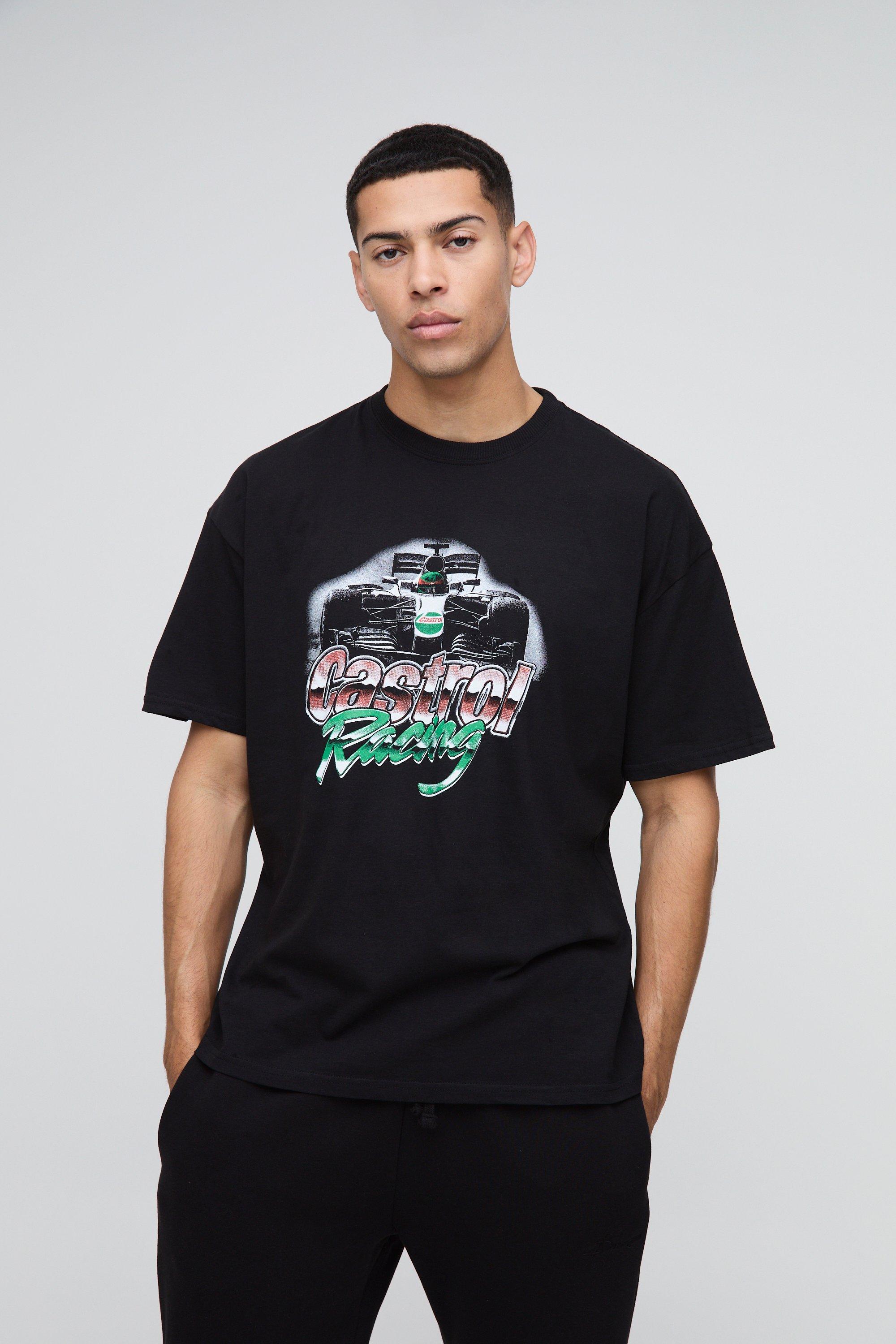 T-shirt oversize ufficiale Castrol Racing con stampa, Nero