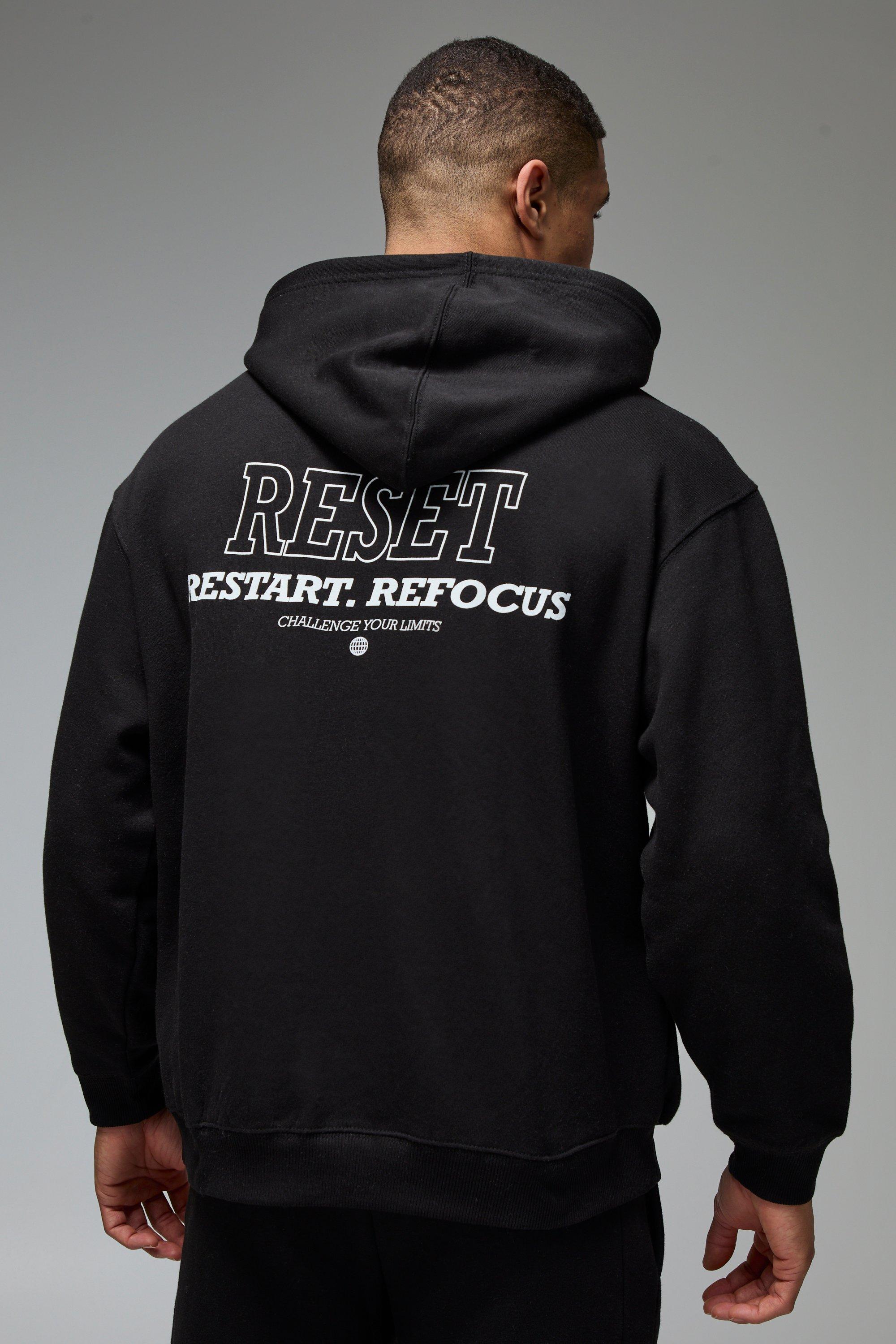 Felpa oversize Man Active Reset con cappuccio, Nero
