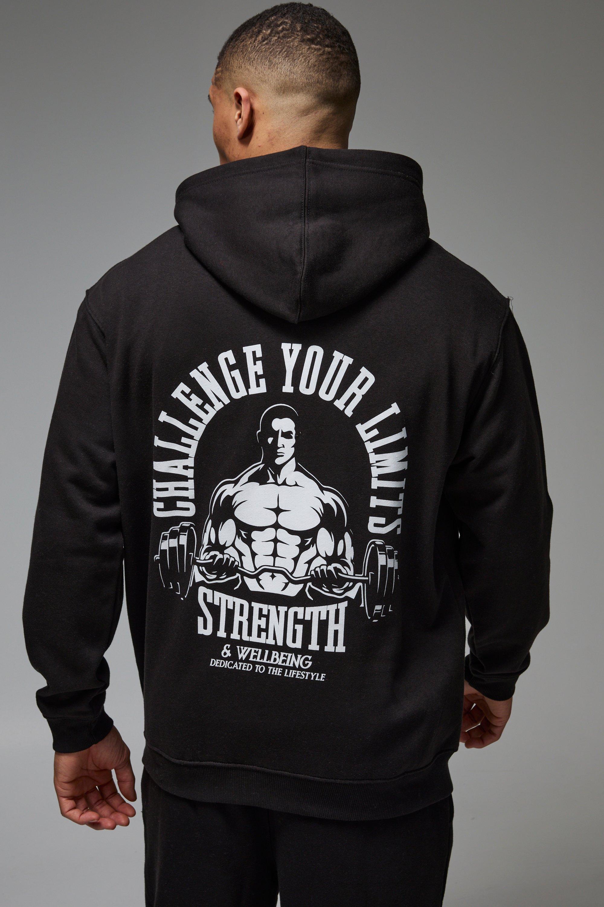 Felpa oversize Man Active Challenge Your Limits con cappuccio, Nero
