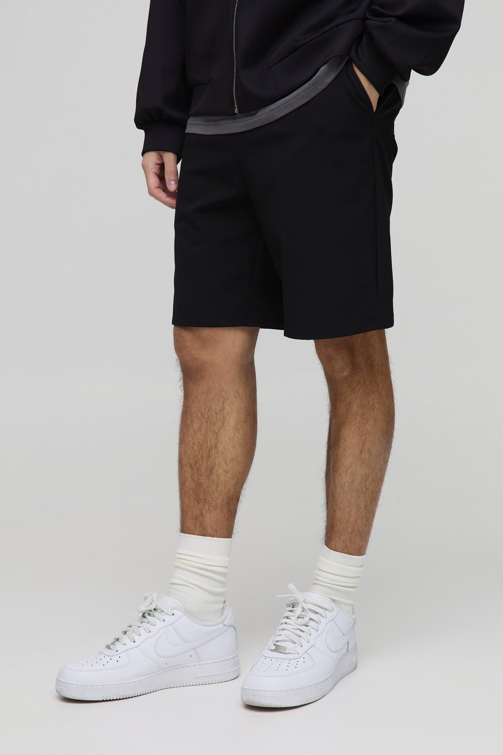 Mens Black Elasticated Waist Technical Stretch Relaxed Fit Shorts, Black