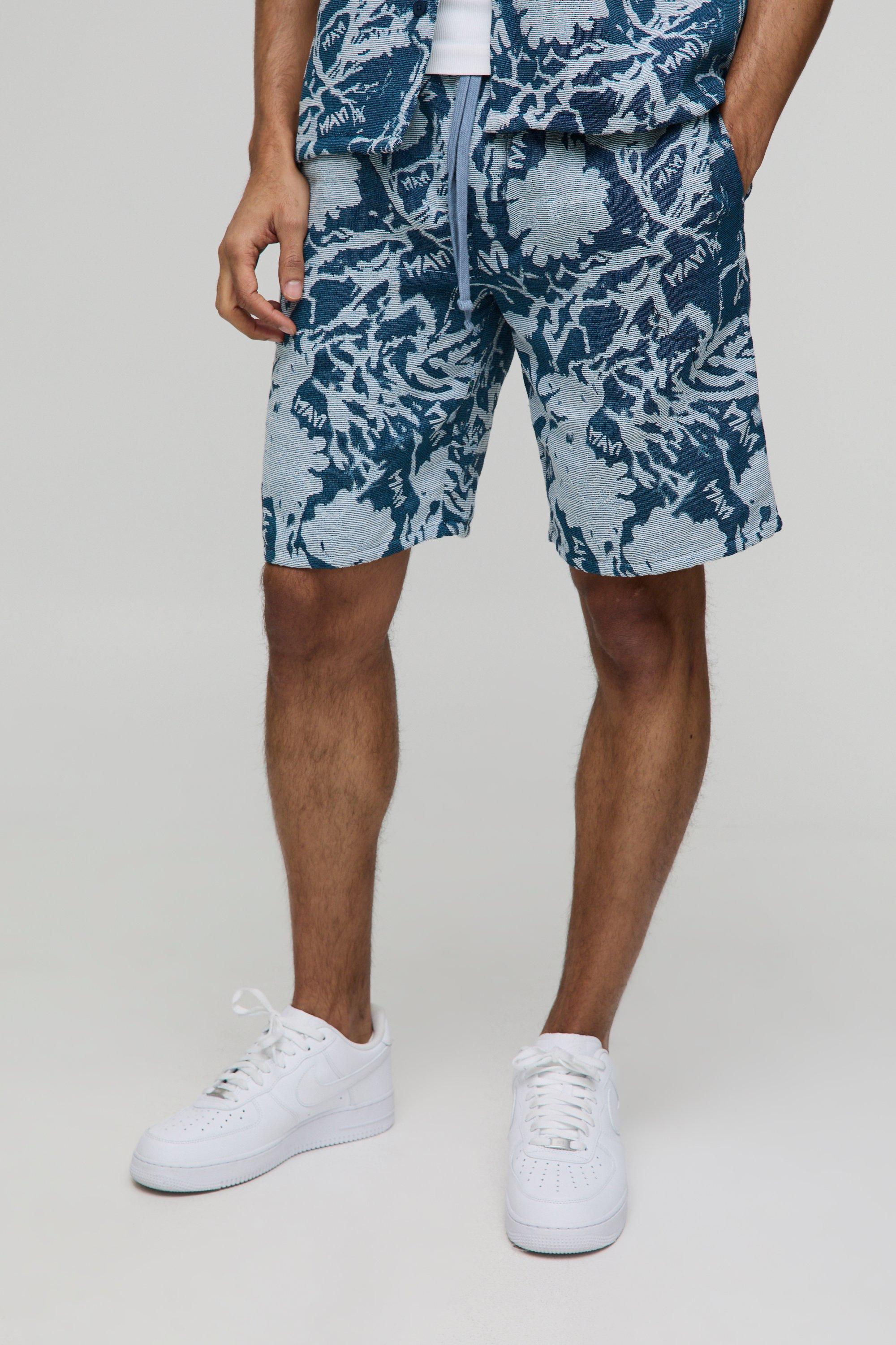 Pantaloncini rilassati con motivi stile arazzo in fantasia astratta, Navy