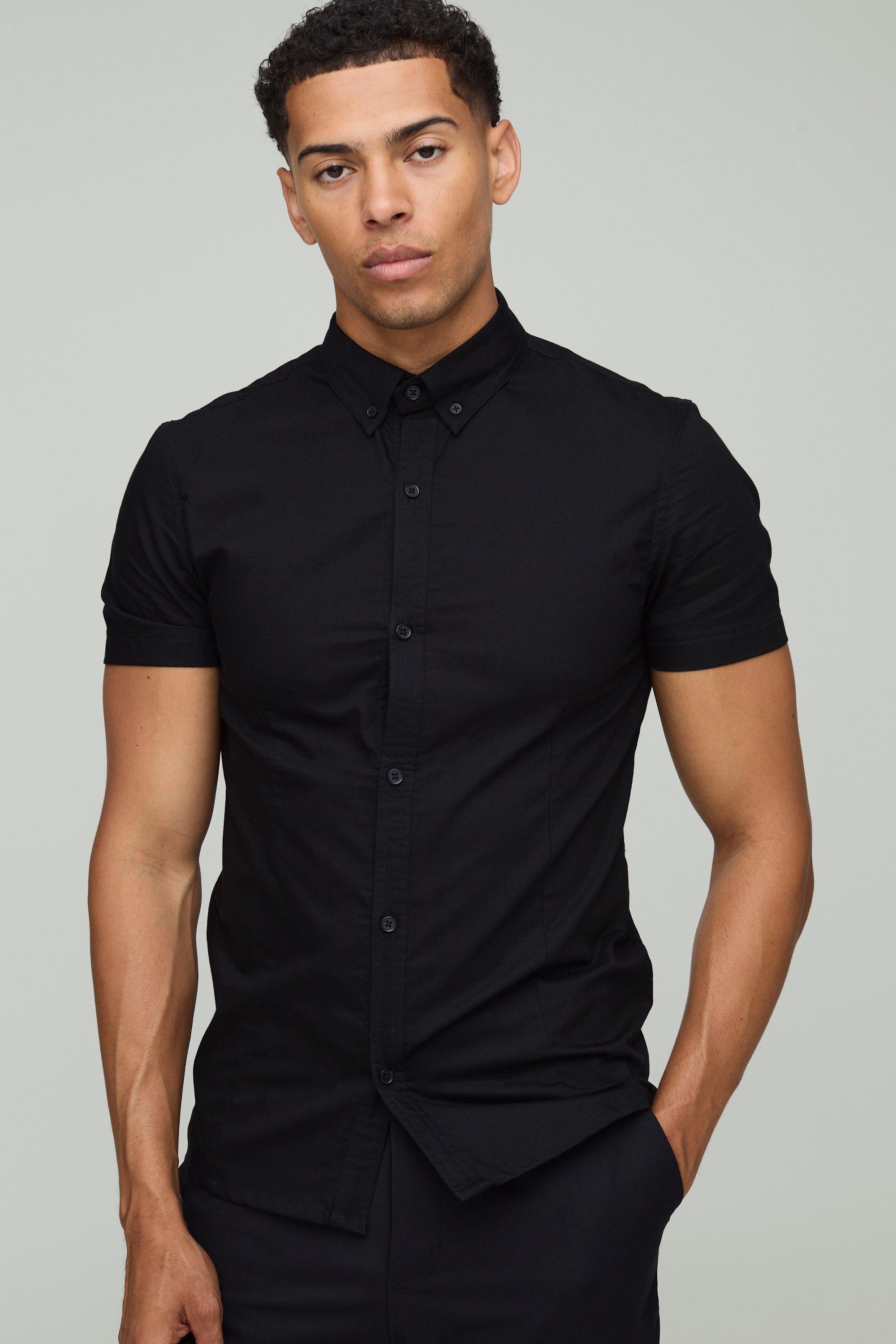 Slim Fit Button Down Collar Oxford Short Sleeve Shirt