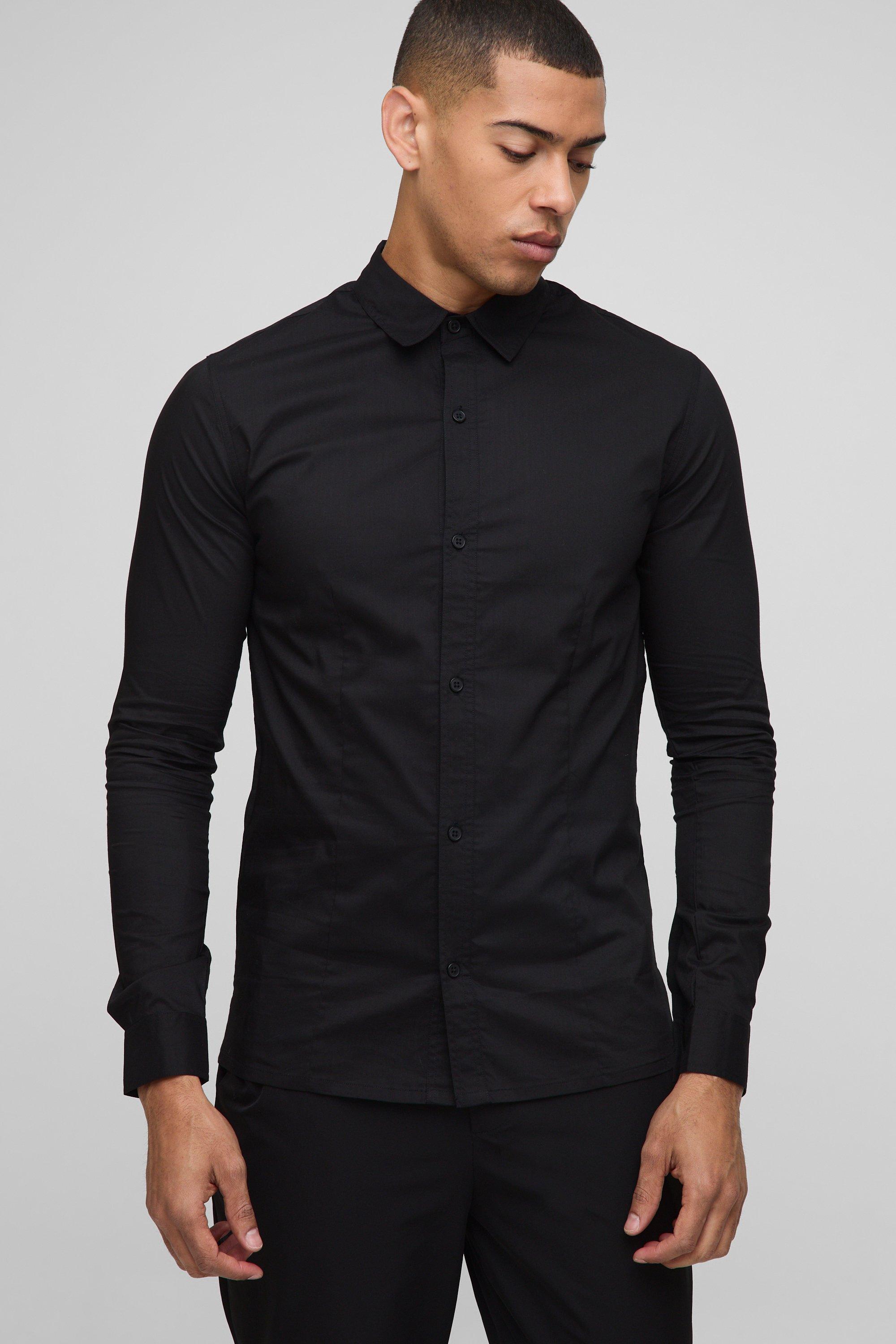 Stretch Fit Basic Long Sleeve Collared Shirt