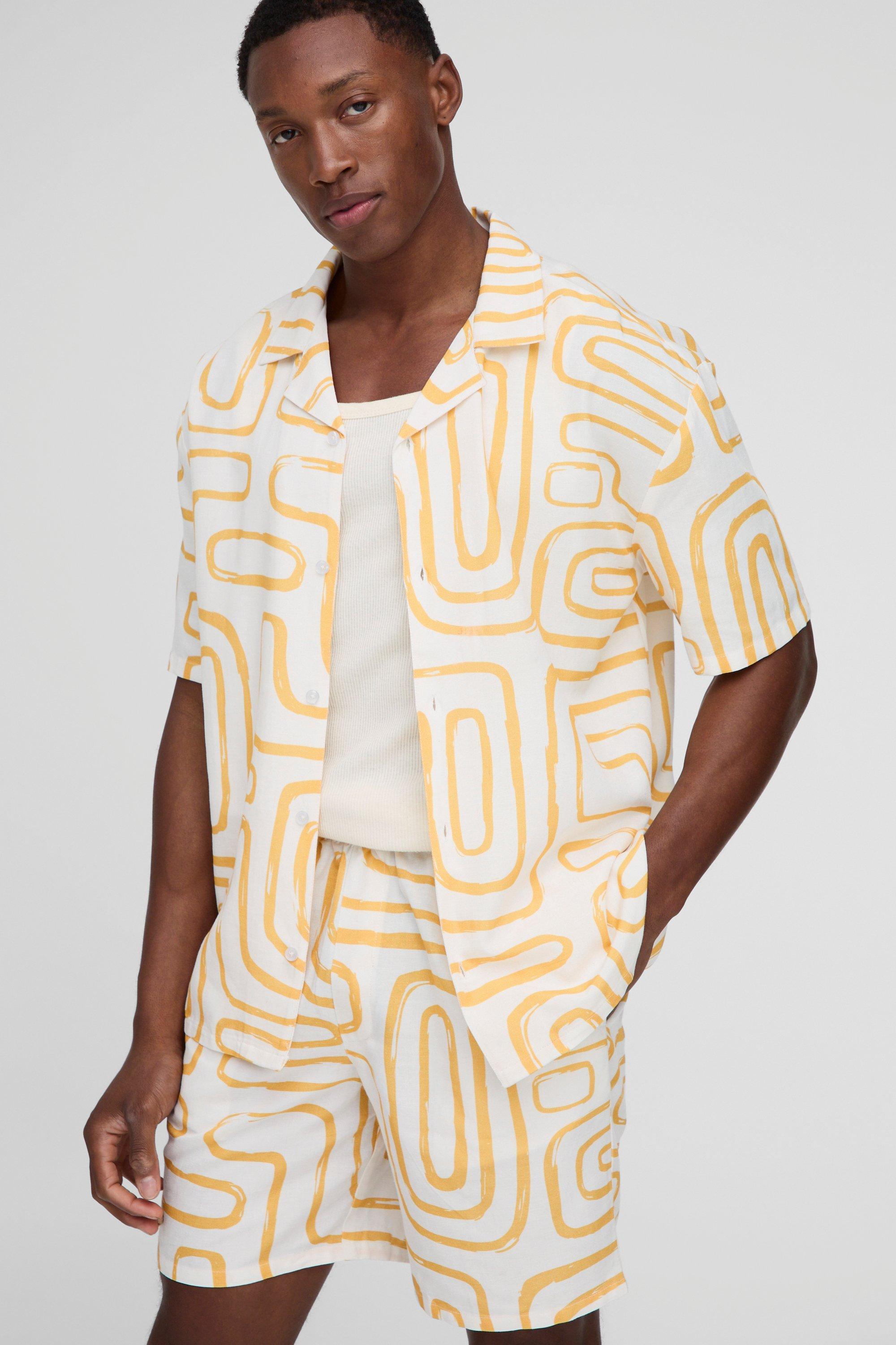 Oversized Abstract Linen Look Shirt & Short Set
