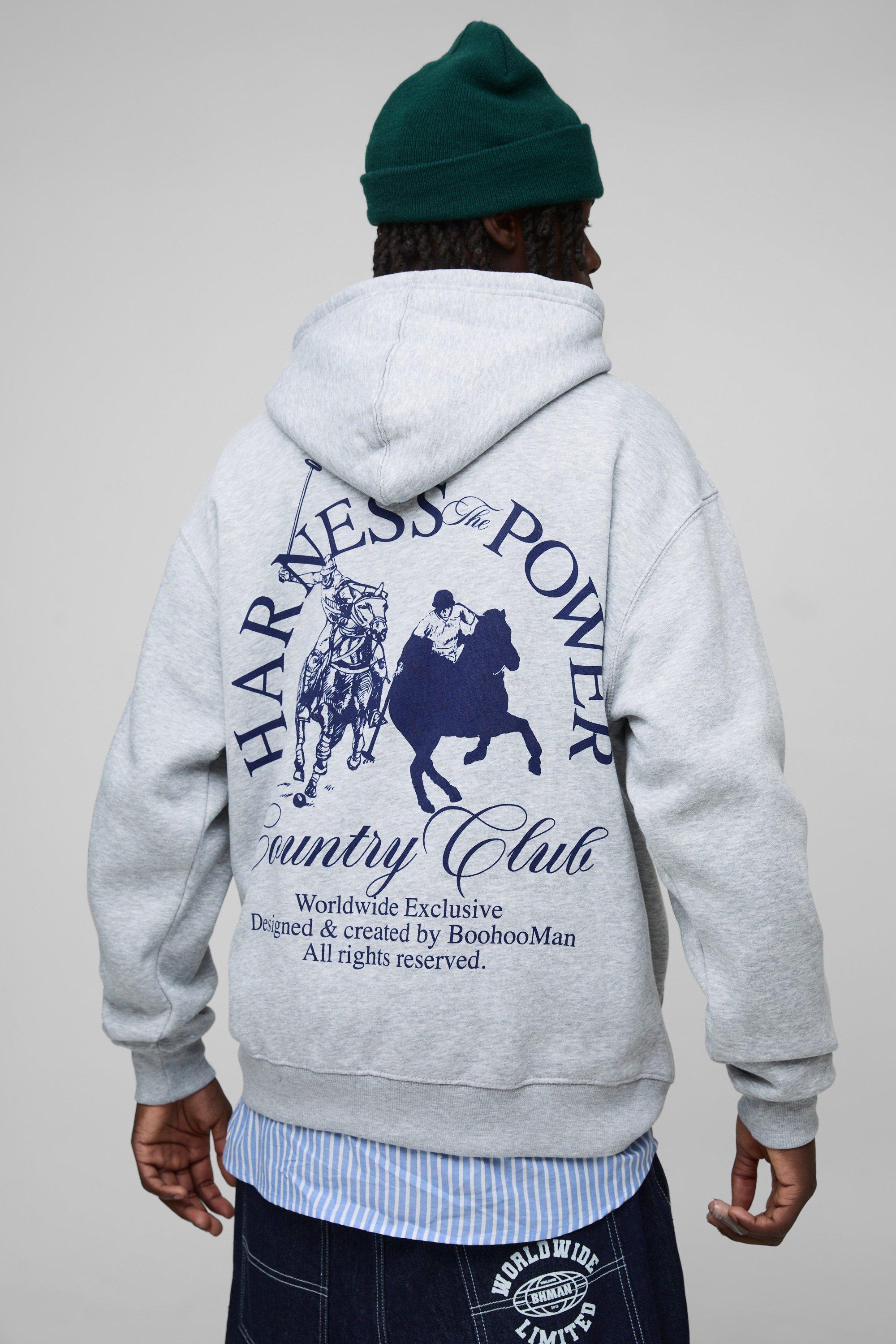 Felpa oversize Worldwide con stampa di cavallo e cappuccio, Grigio