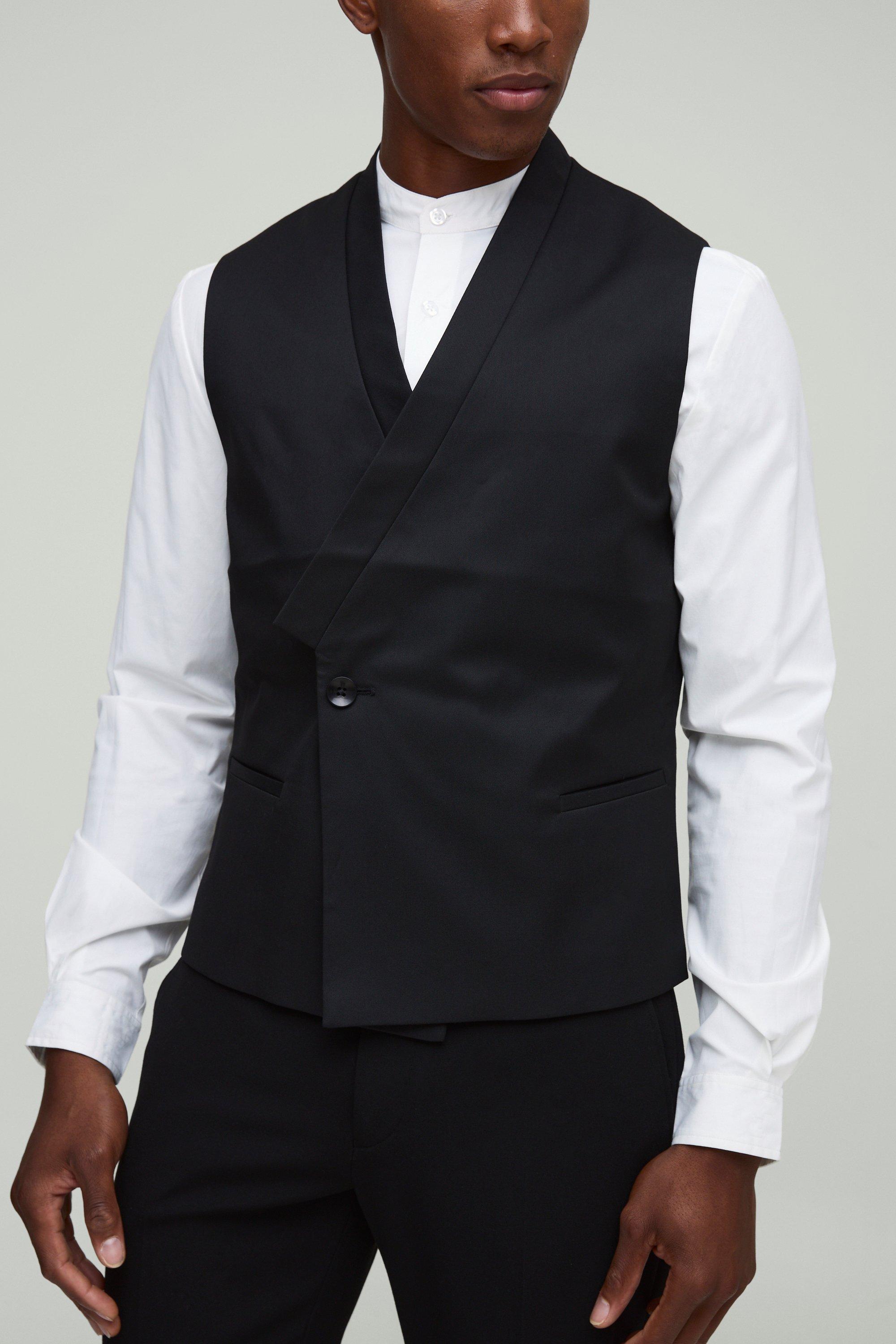 Mens Black Slim Fit Grown On Collar Sleeves Blazer, Black