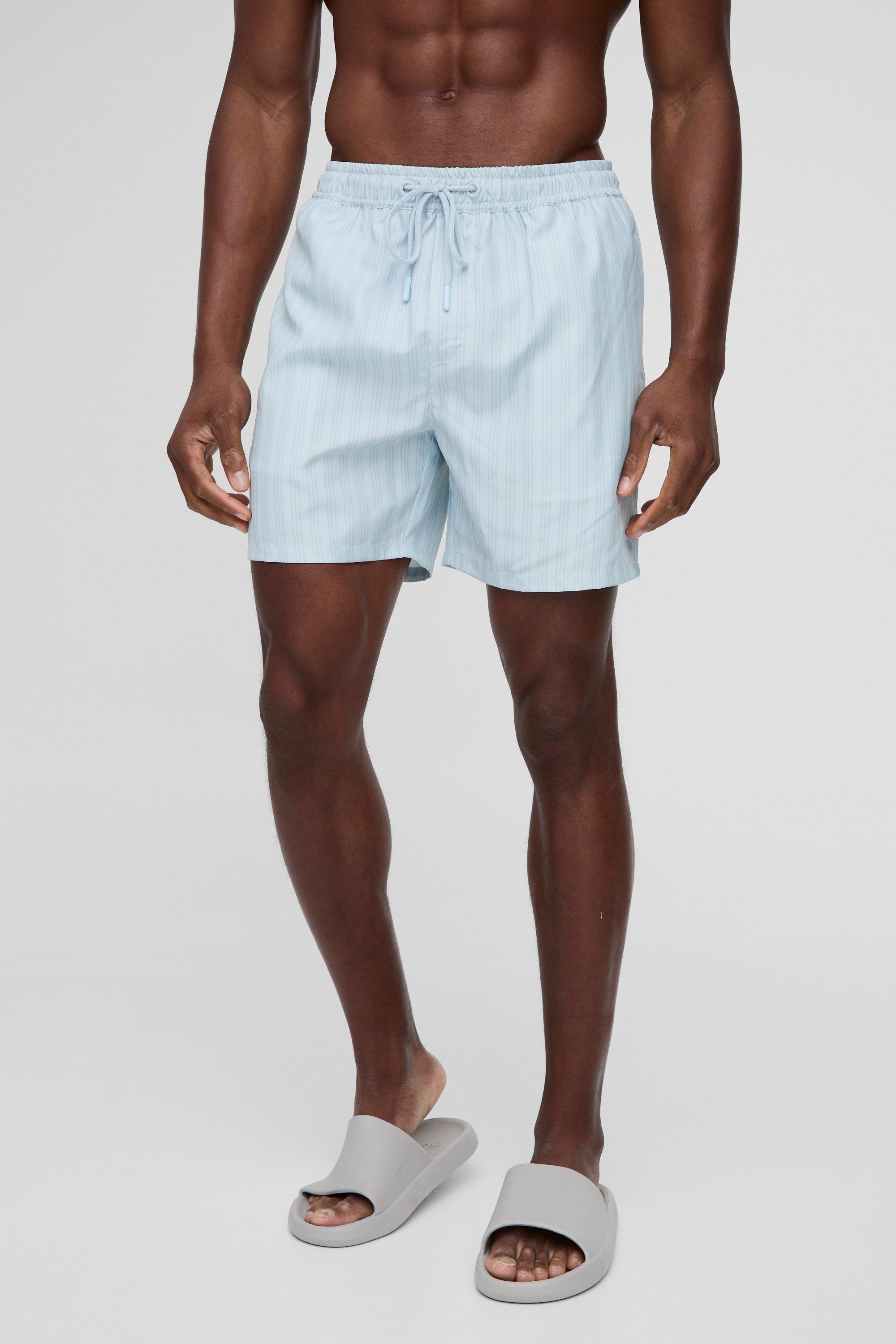 Costume a pantaloncino medio a righe, Azzurro