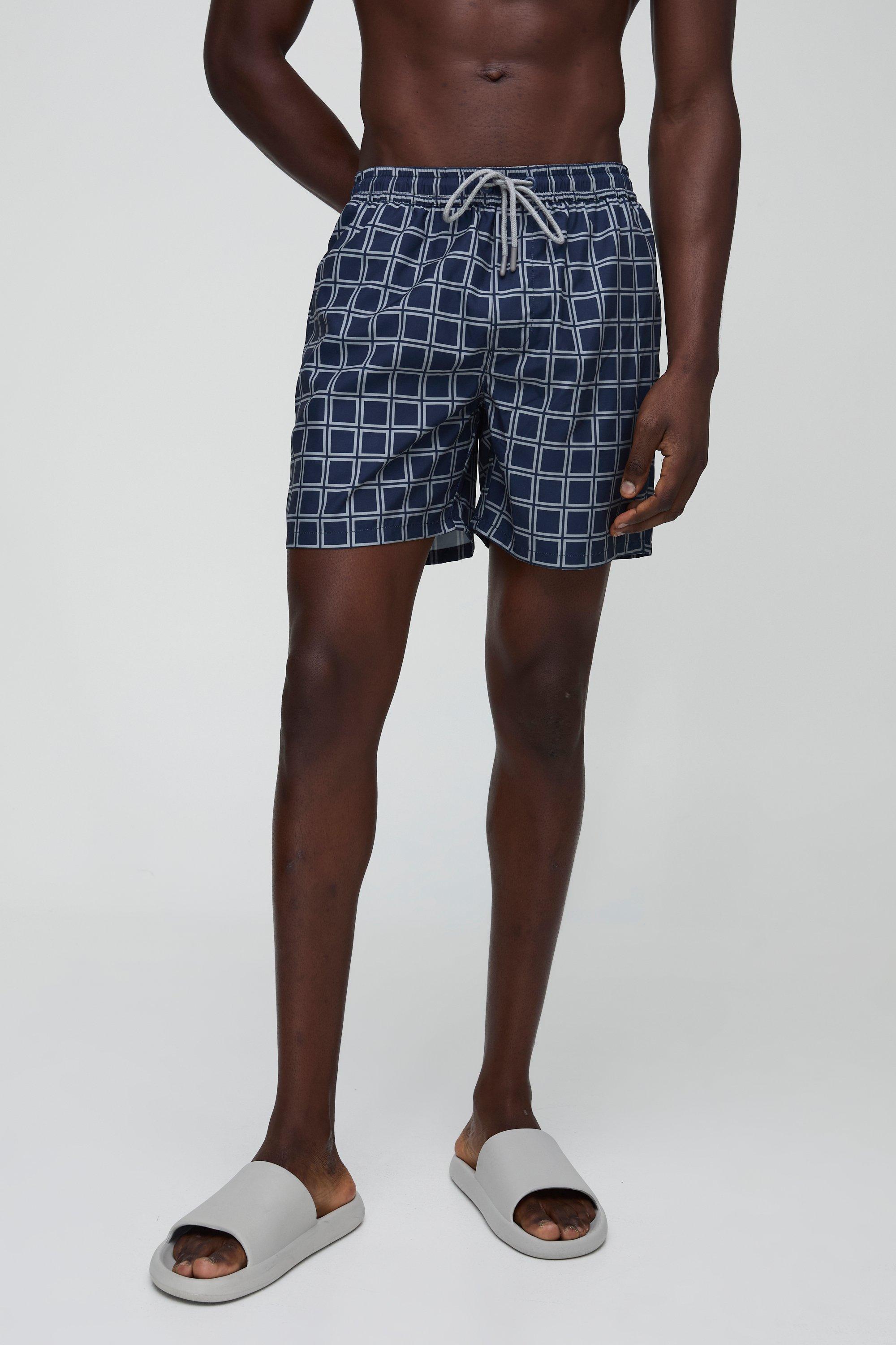 Costume a pantaloncino medio a quadri, Navy