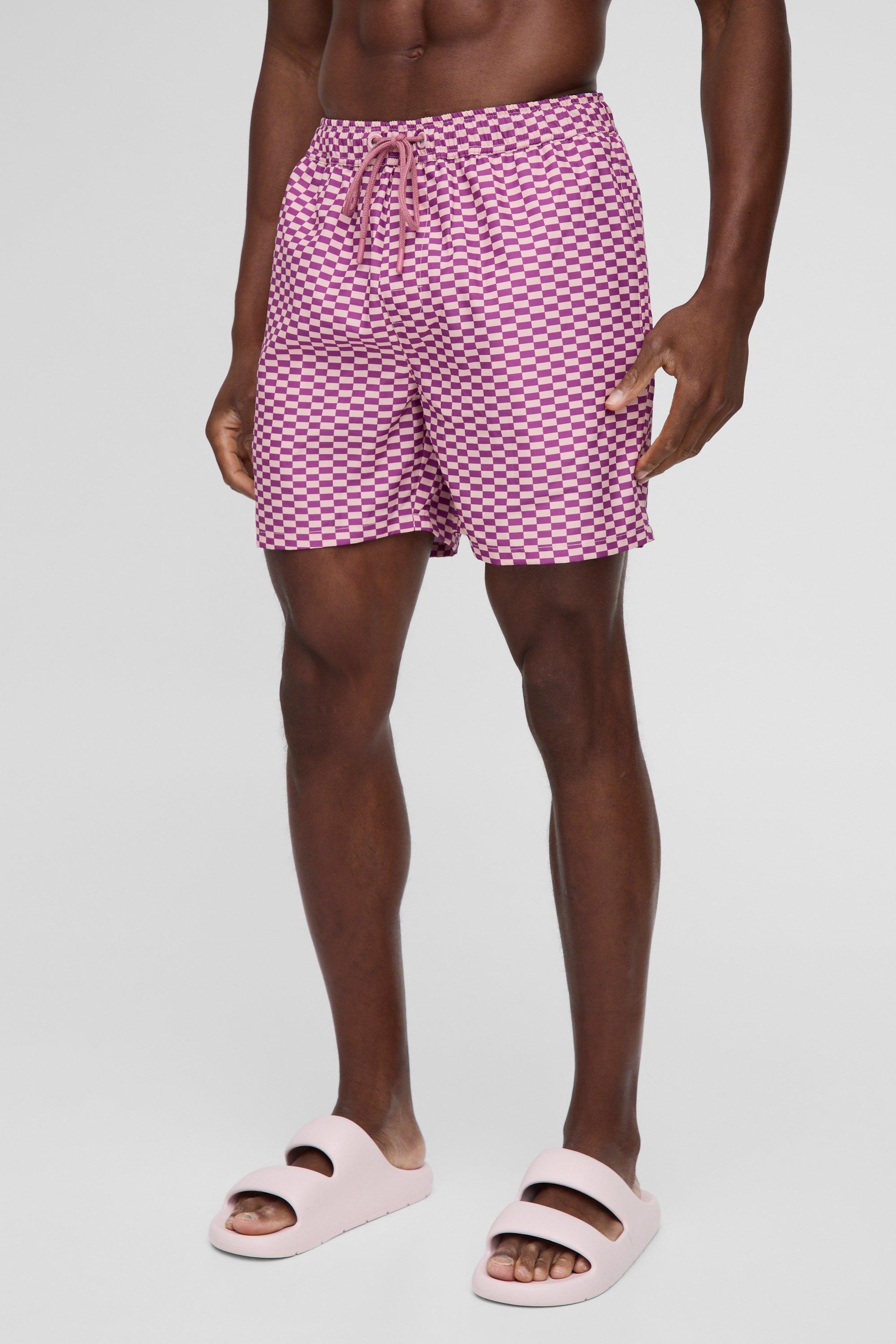 Costume a pantaloncino medio a scacchiera, Pink