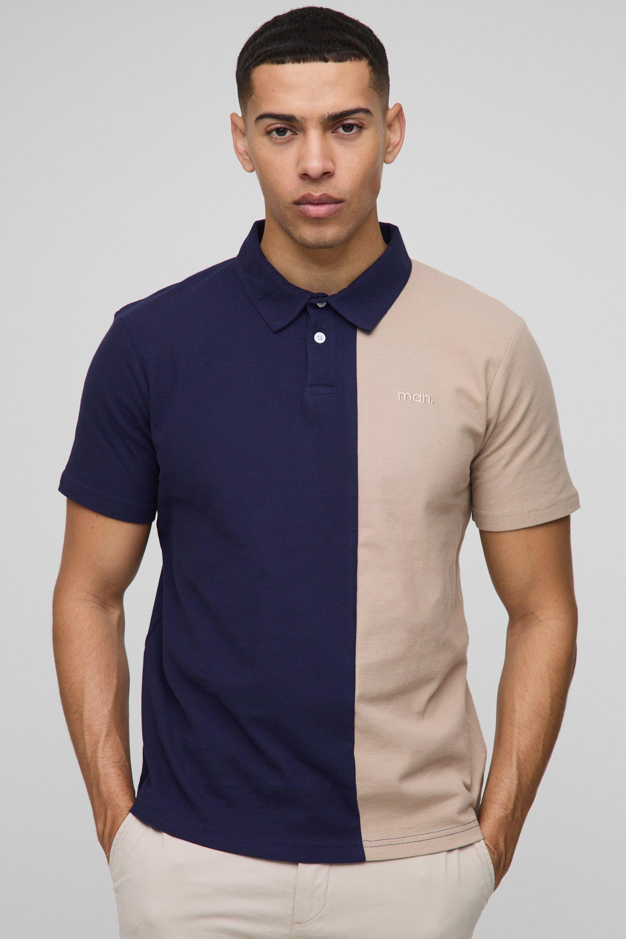 Polo Man Slim Fit a blocchi di colore in piqué, Navy