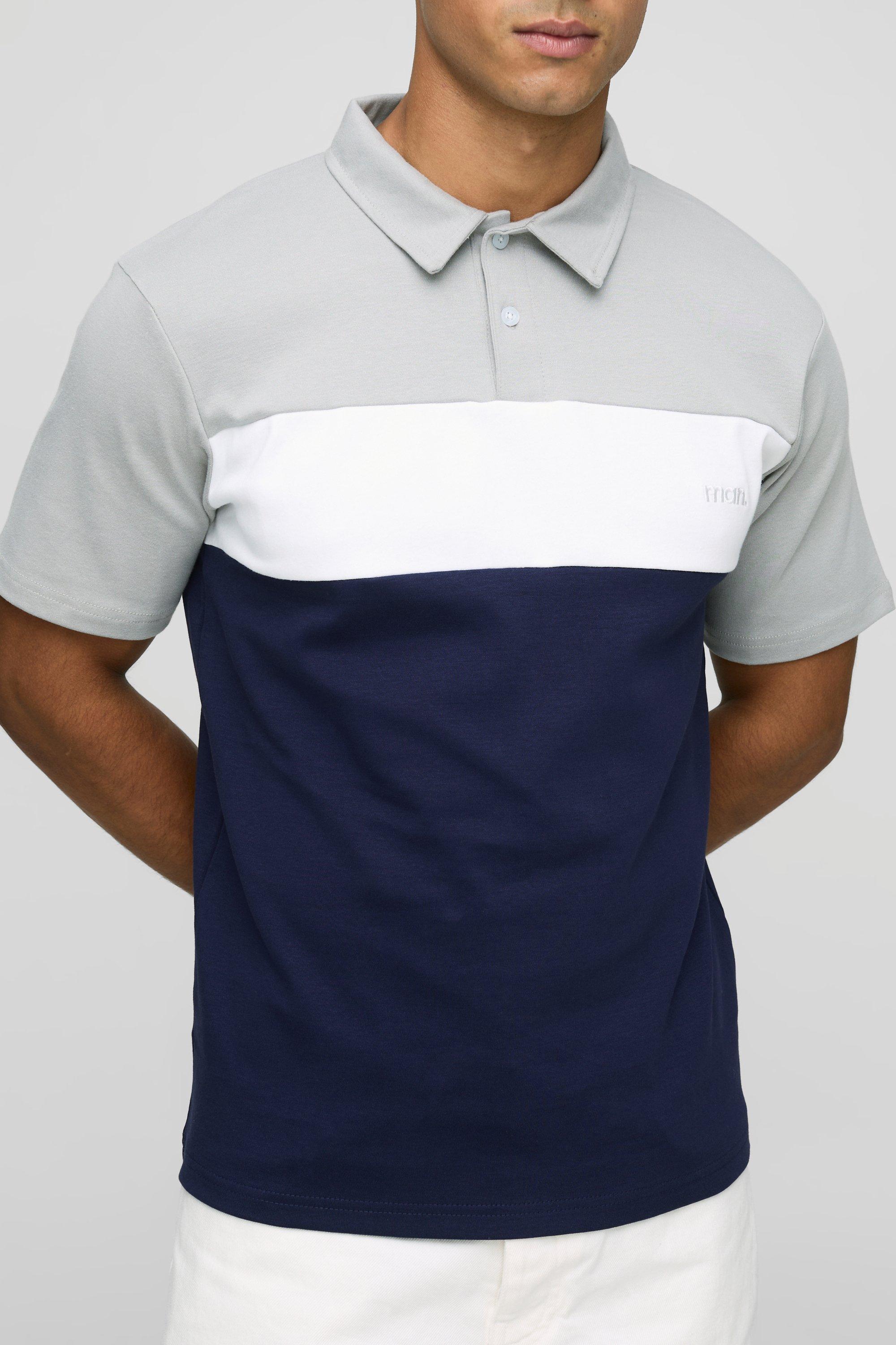 Polo Man Slim Fit A Blocchi Di Colore In Maglia Intrecciata, Navy
