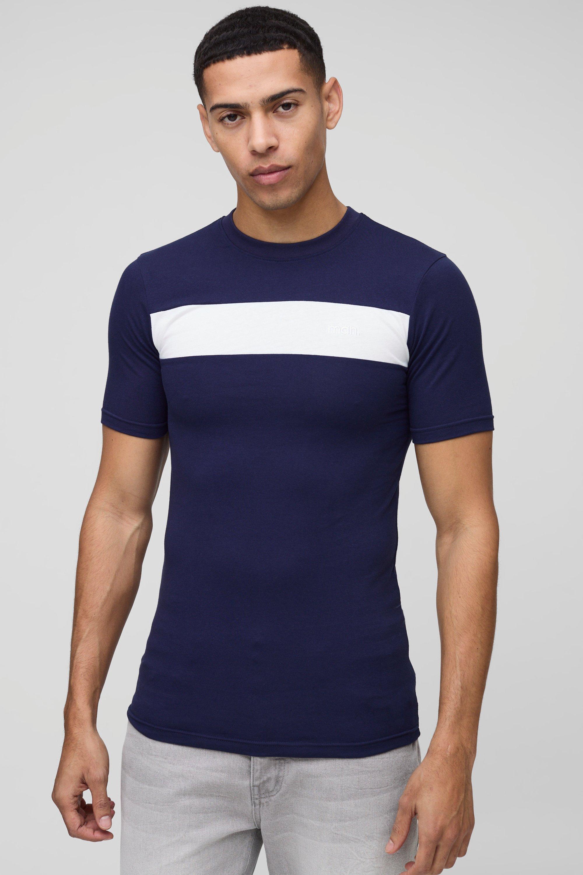 T-Shirt Attillata Man A Blocchi Di Colore, Navy