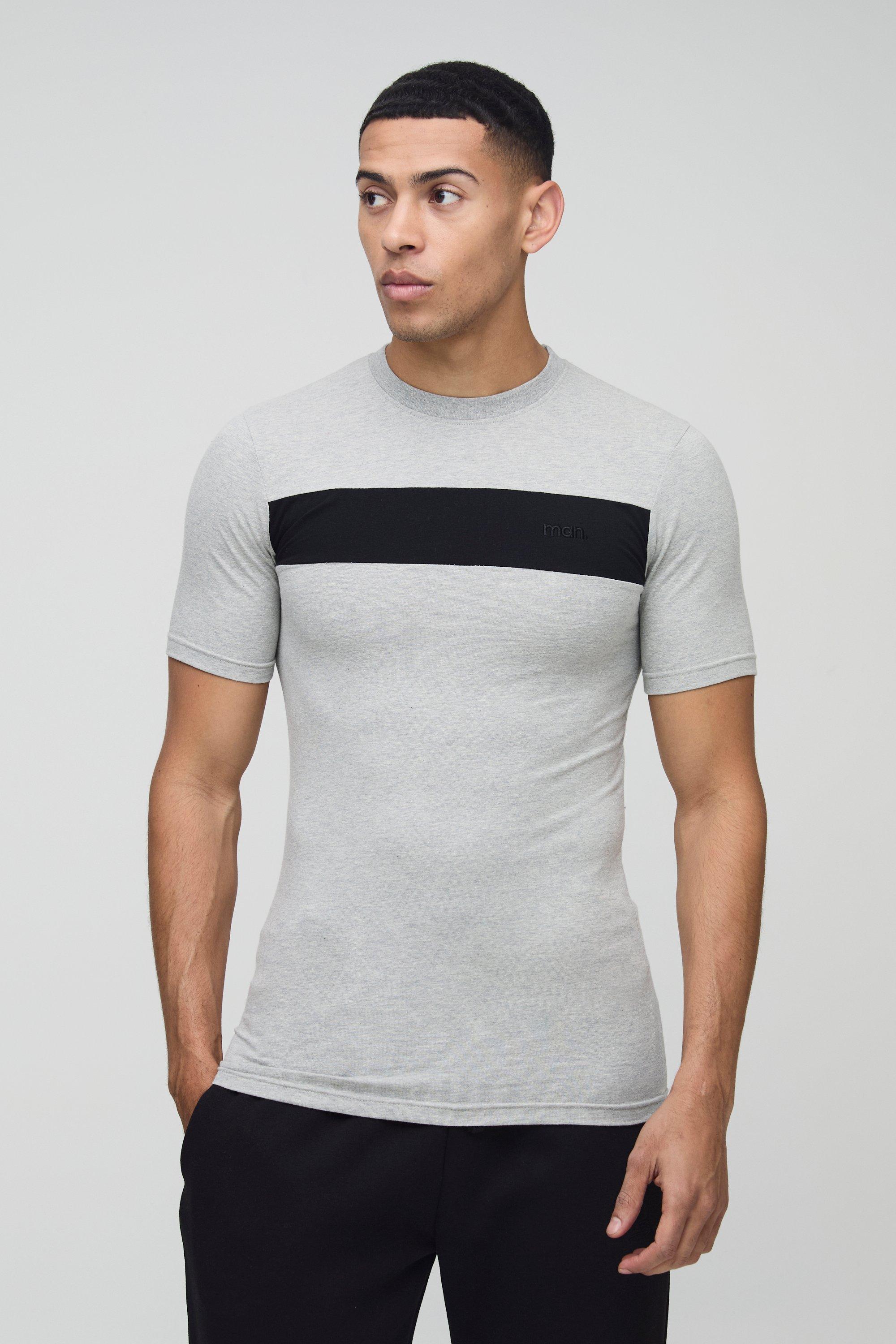 T-Shirt Attillata Man A Blocchi Di Colore, Grigio