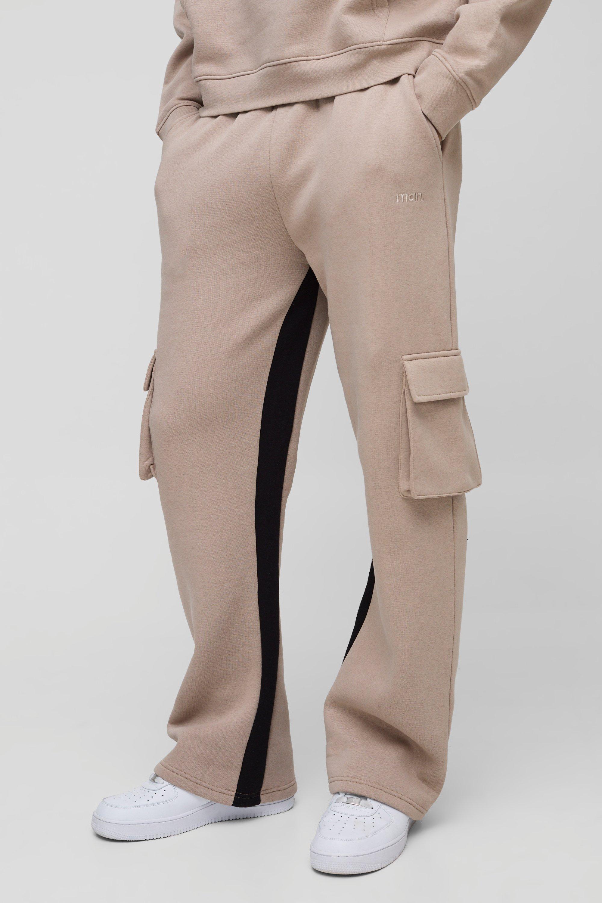 Mens Beige Regular Fit Gusset Cargo Joggers, Beige