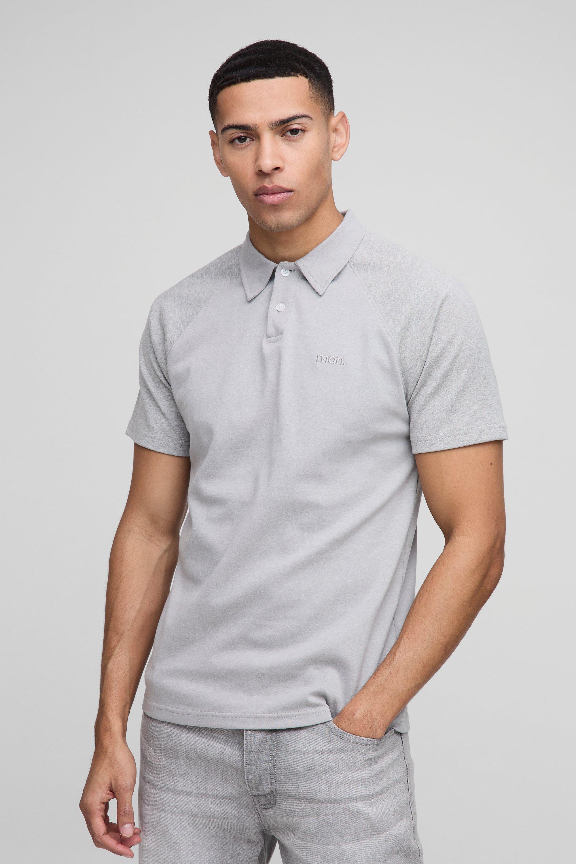 Polo Man Slim Fit Con Maniche Raglan In Maglia Intrecciata, Grigio