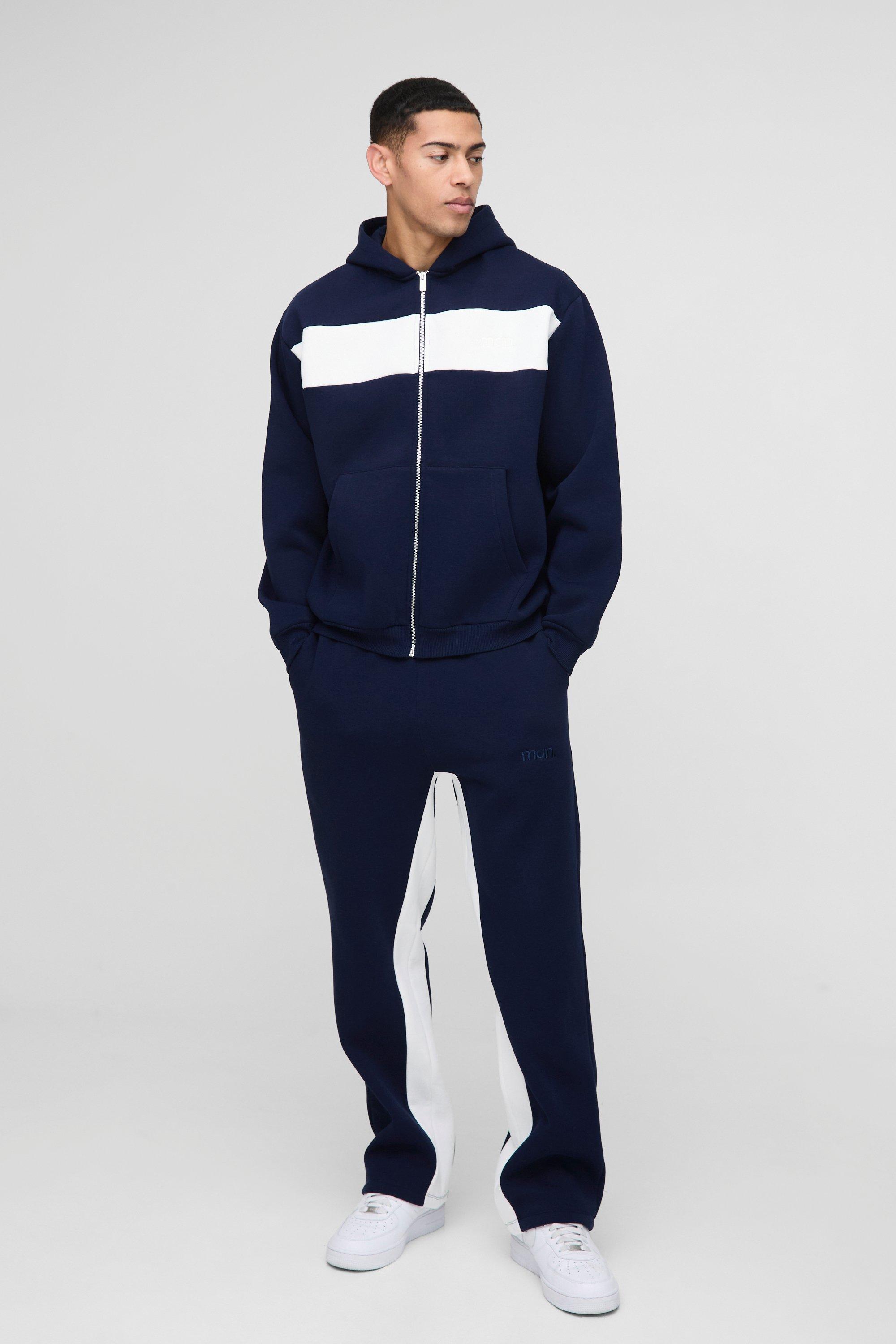 Tuta sportiva oversize Man a blocchi di colore con zip e cappuccio, Navy