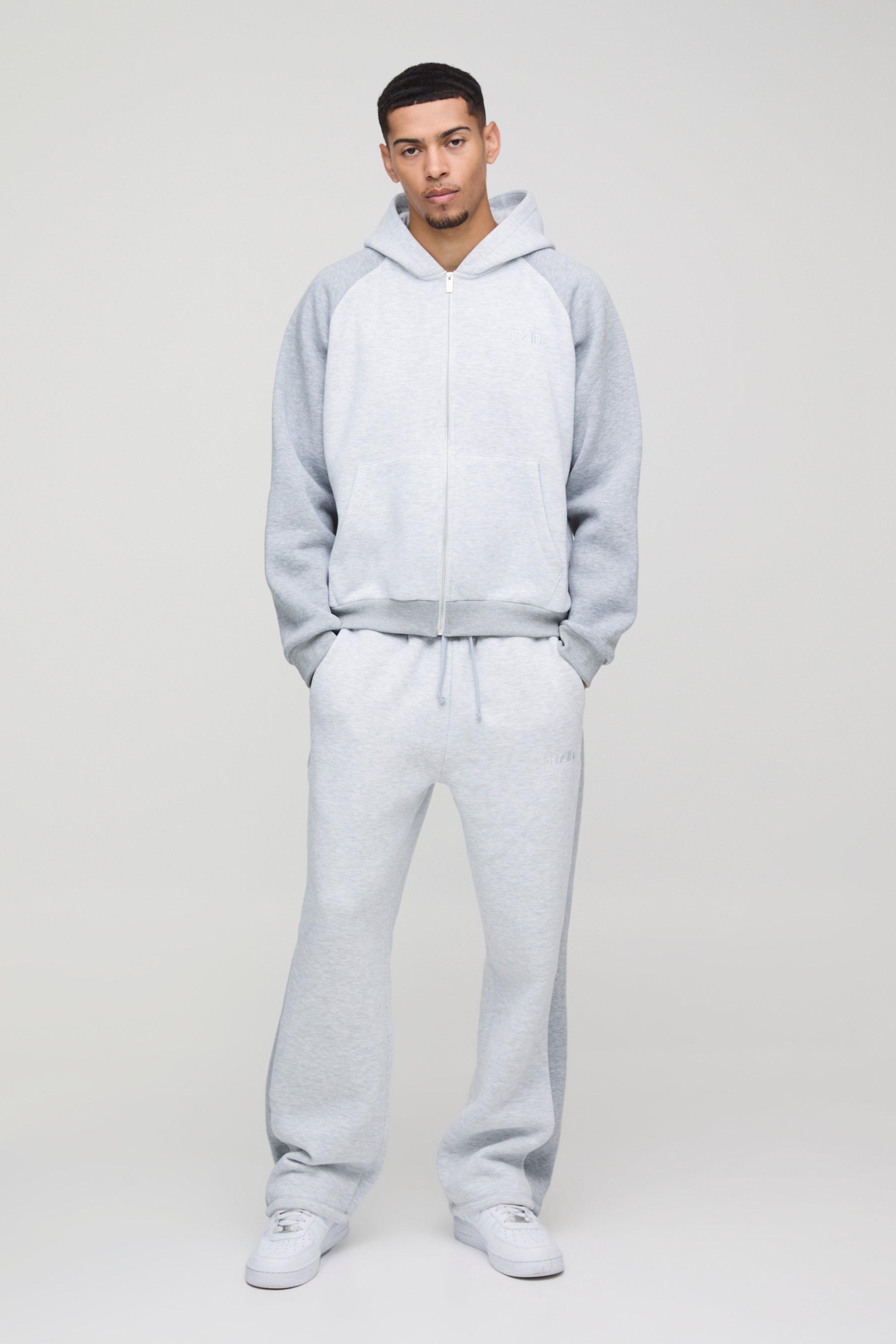 Tuta sportiva oversize Man a blocchi di colore con zip e cappuccio, Grigio