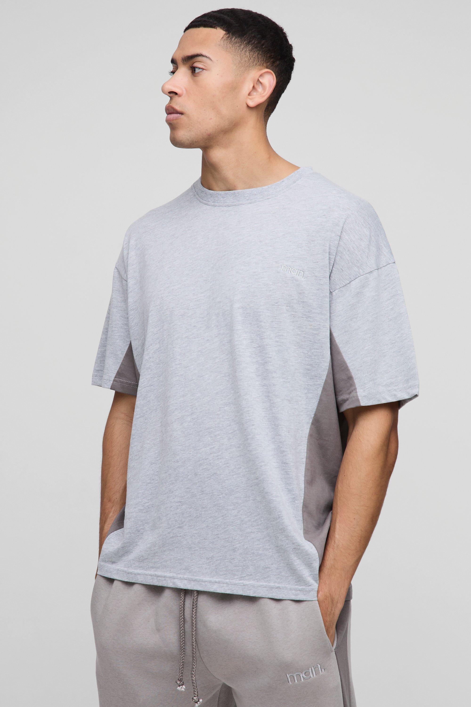 T-shirt oversize Man a blocchi di colore, Grigio