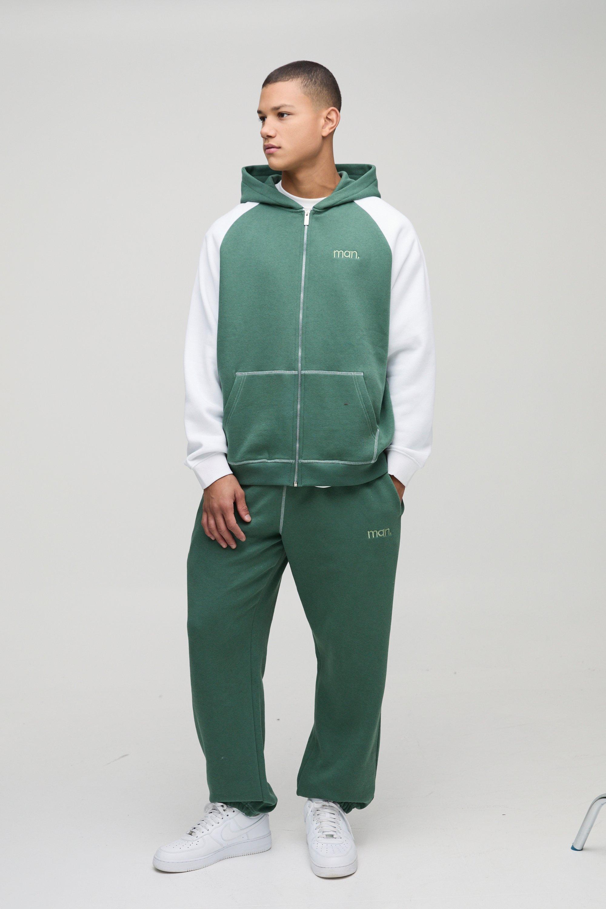 Tuta sportiva oversize Man a blocchi di colore con zip e cappuccio, Verde