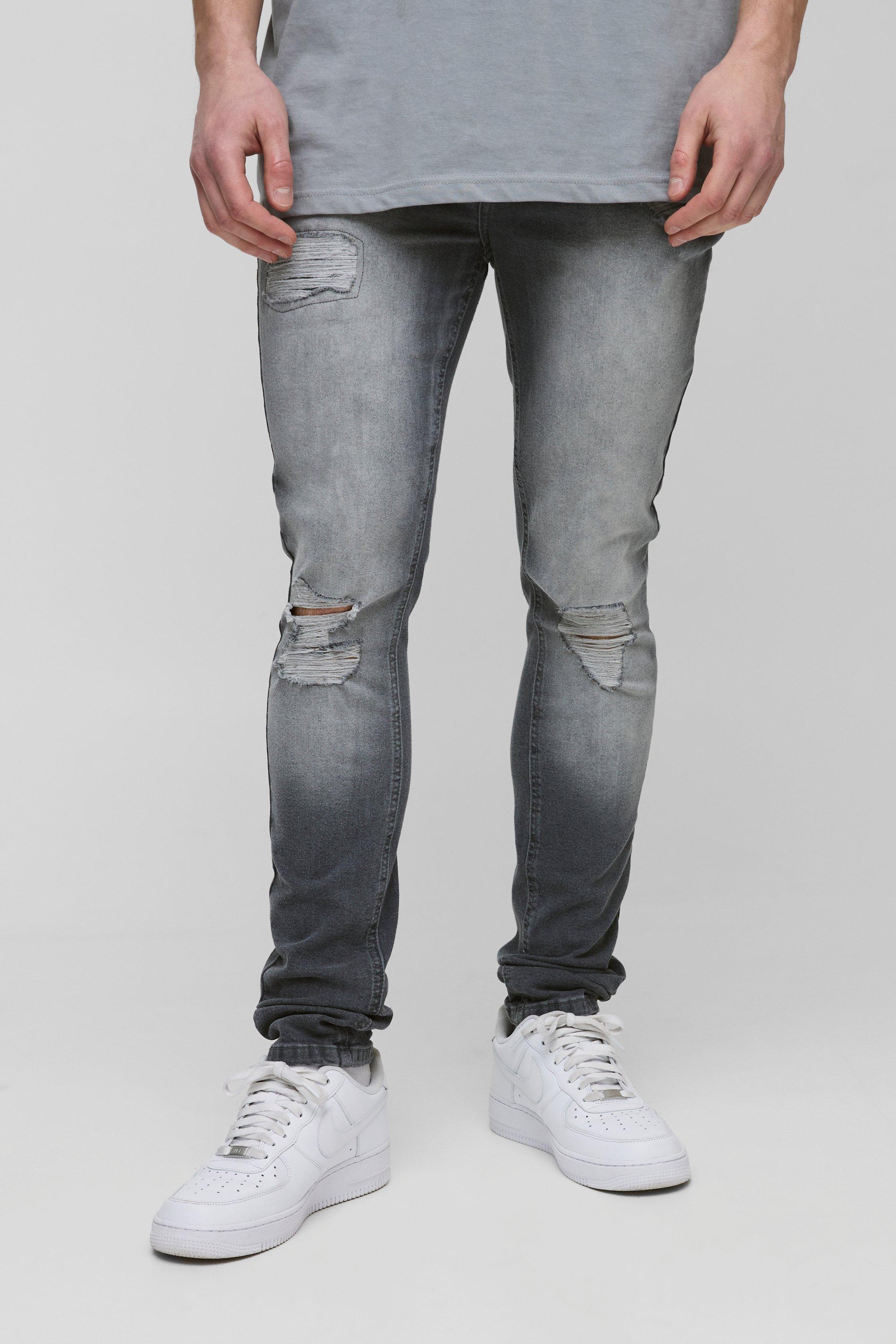 Jeans Tall Skinny Fit in denim Stretch con strappi, Grigio
