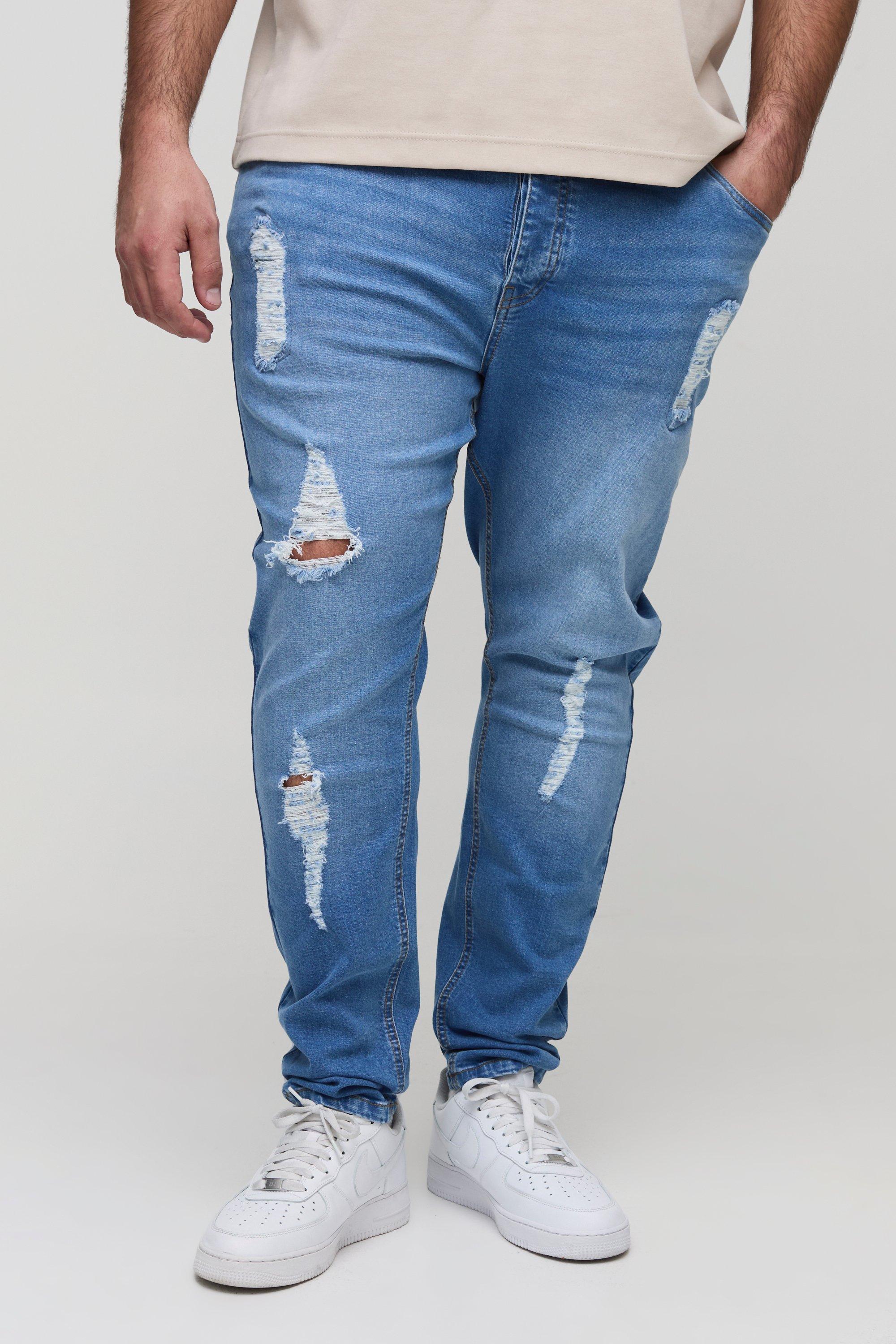 Jeans Plus Size Skinny Fit in denim Stretch con strappi, Azzurro