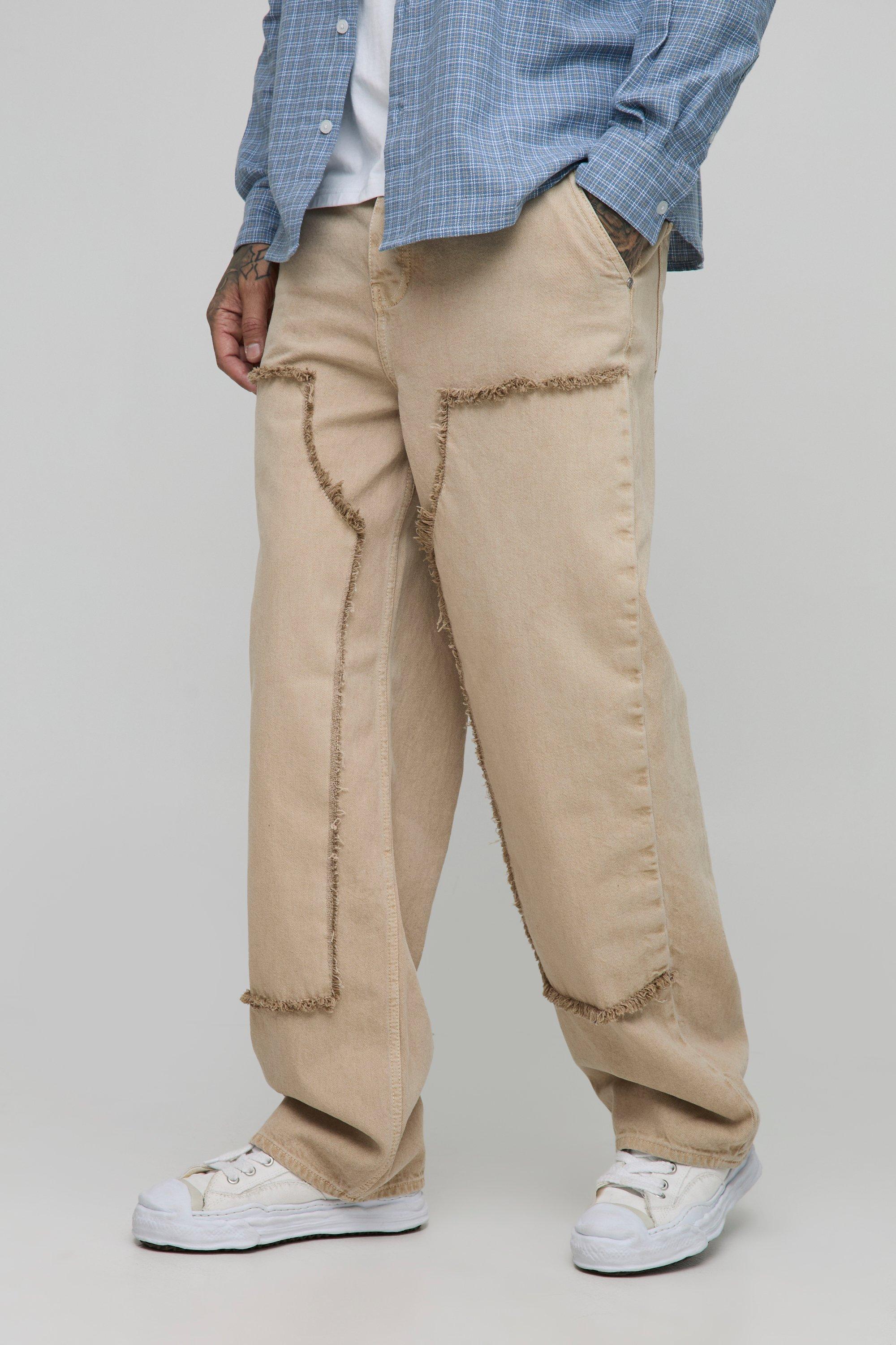 Boohoo Tall Overdye Utility Jeans Met Onbewerkte Zoom En Rechte Pijpen, Stone