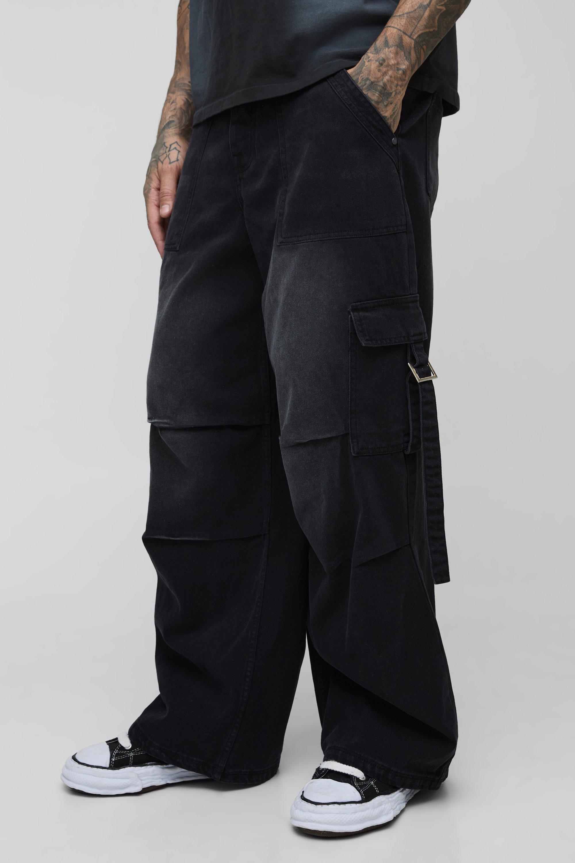 Boohoo Tall Geplooide Parachute Cargo Jeans, Washed Black