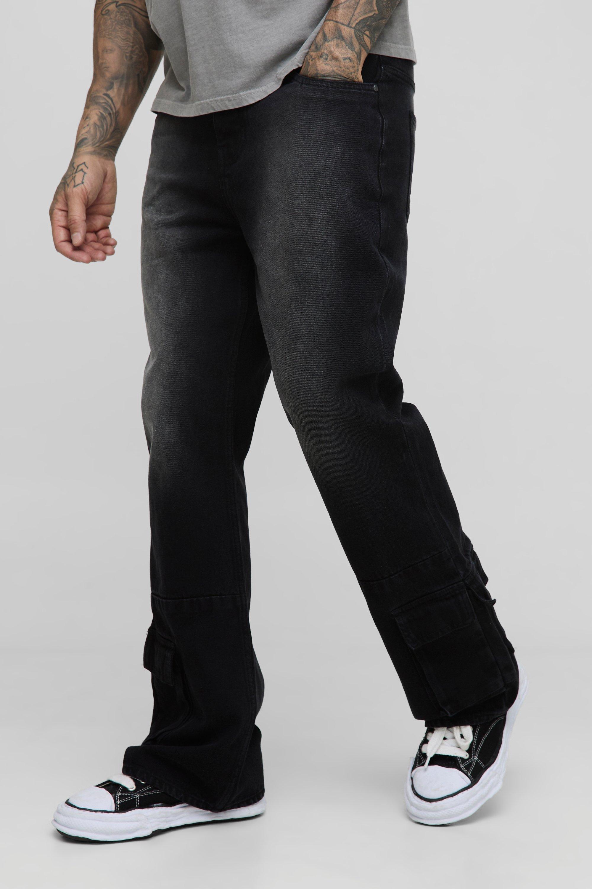 Boohoo Tall Baggy Flared Cargo Jeans, Washed Black