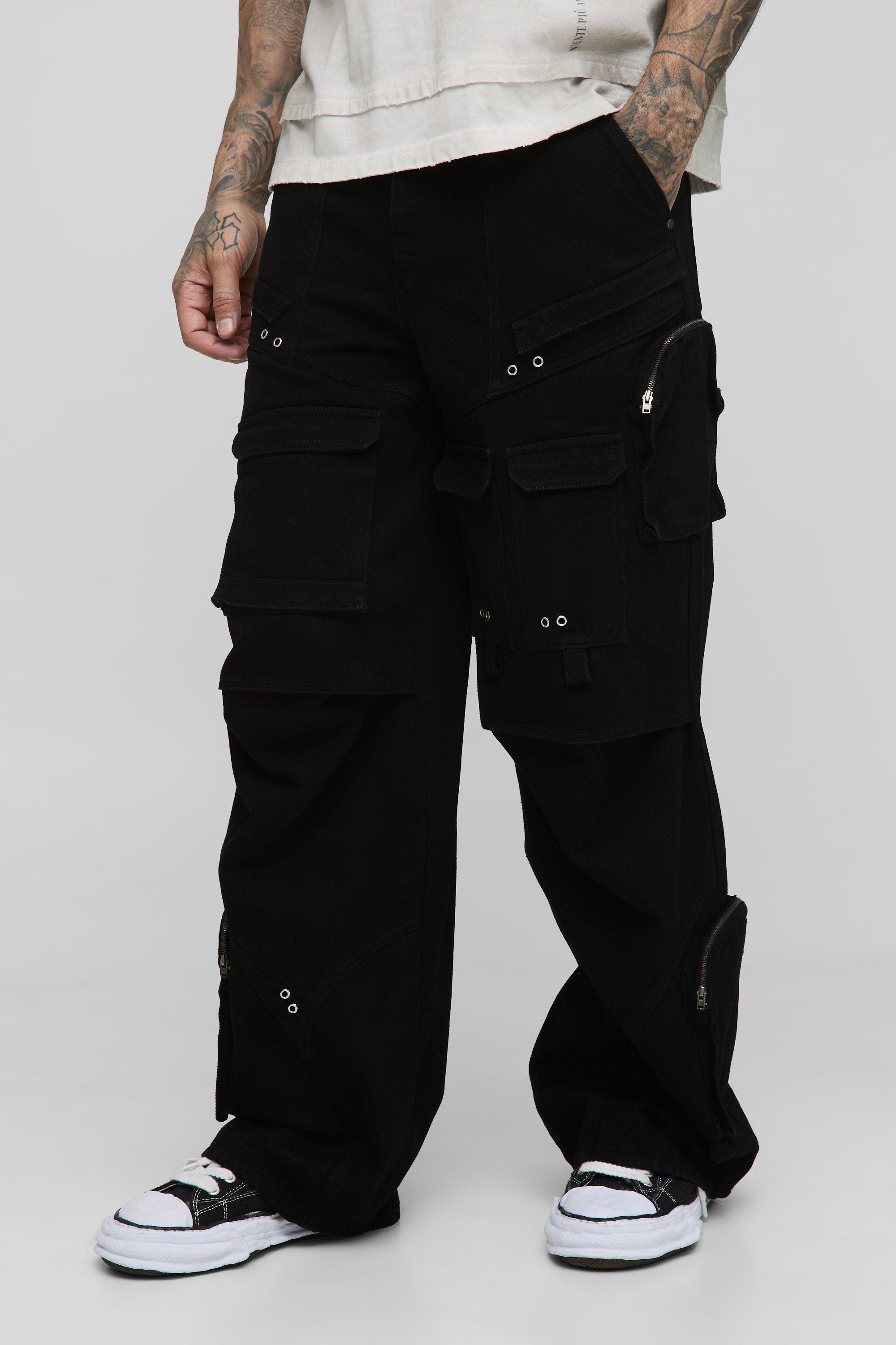Boohoo Tall Baggy Extreme Cargo Jeans Met Metalen Ringetjes, Black