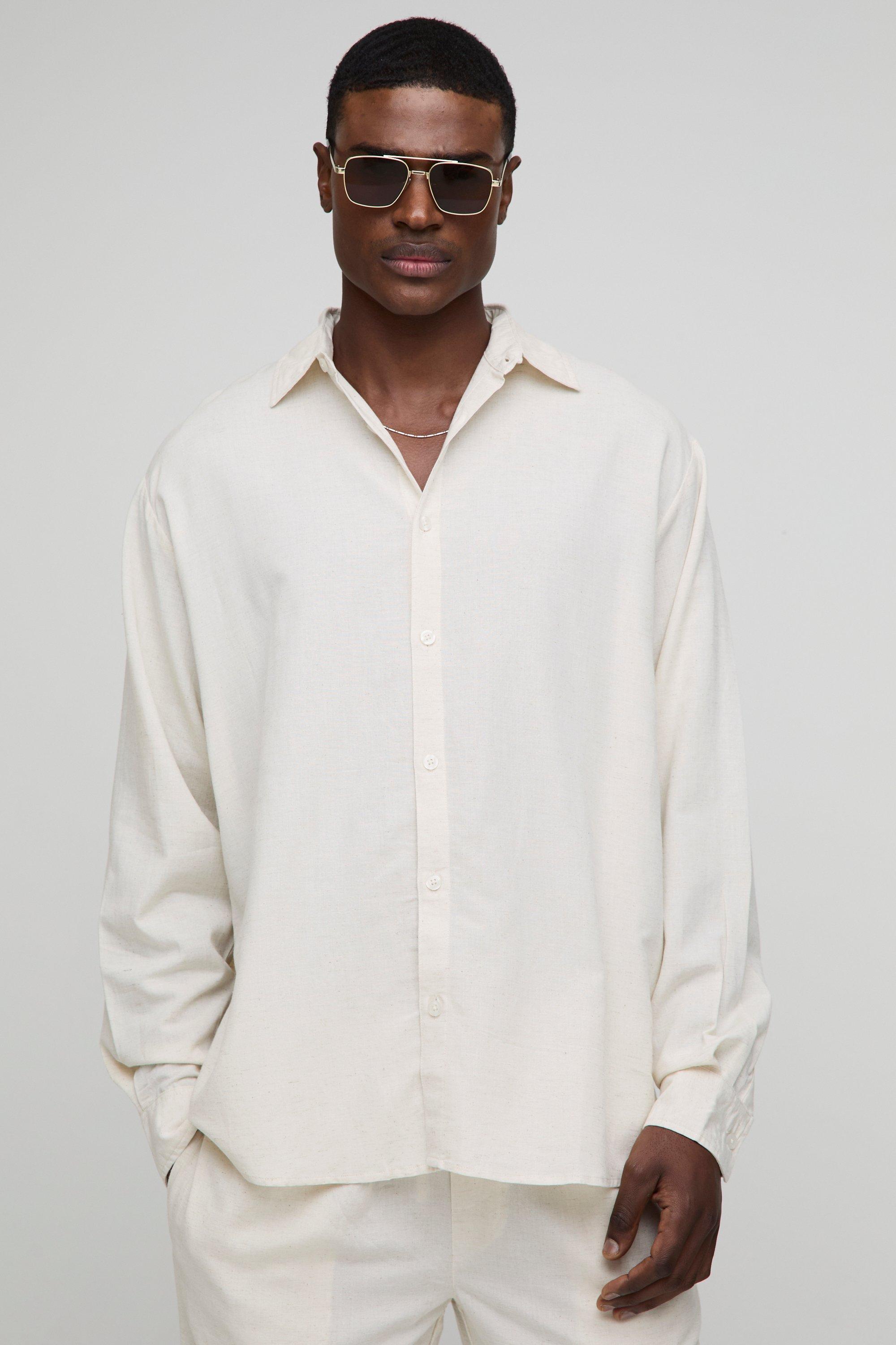 Super Oversized Long Sleeve Collared Linen Shirt
