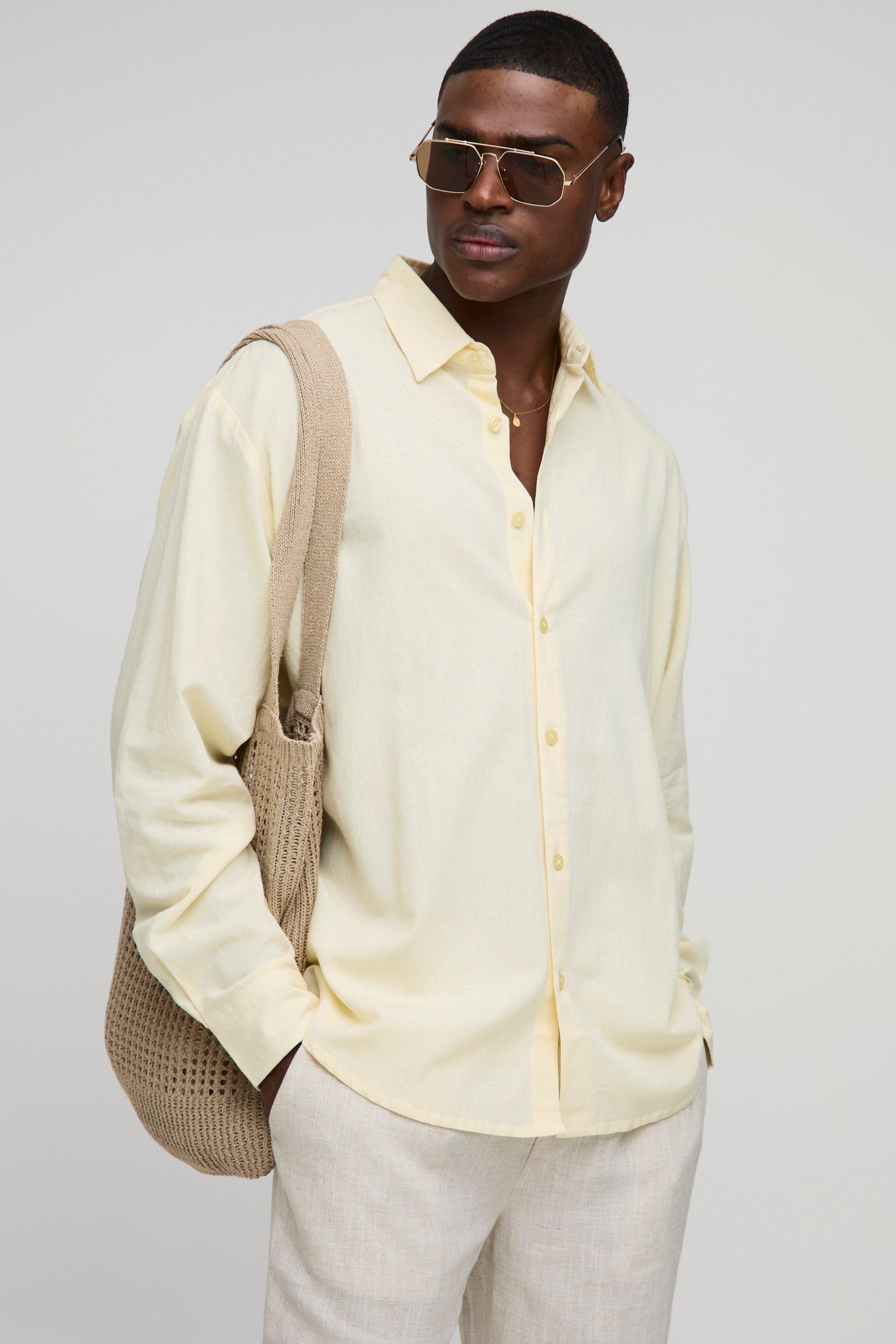 Super Oversized Long Sleeve Collared Linen Shirt