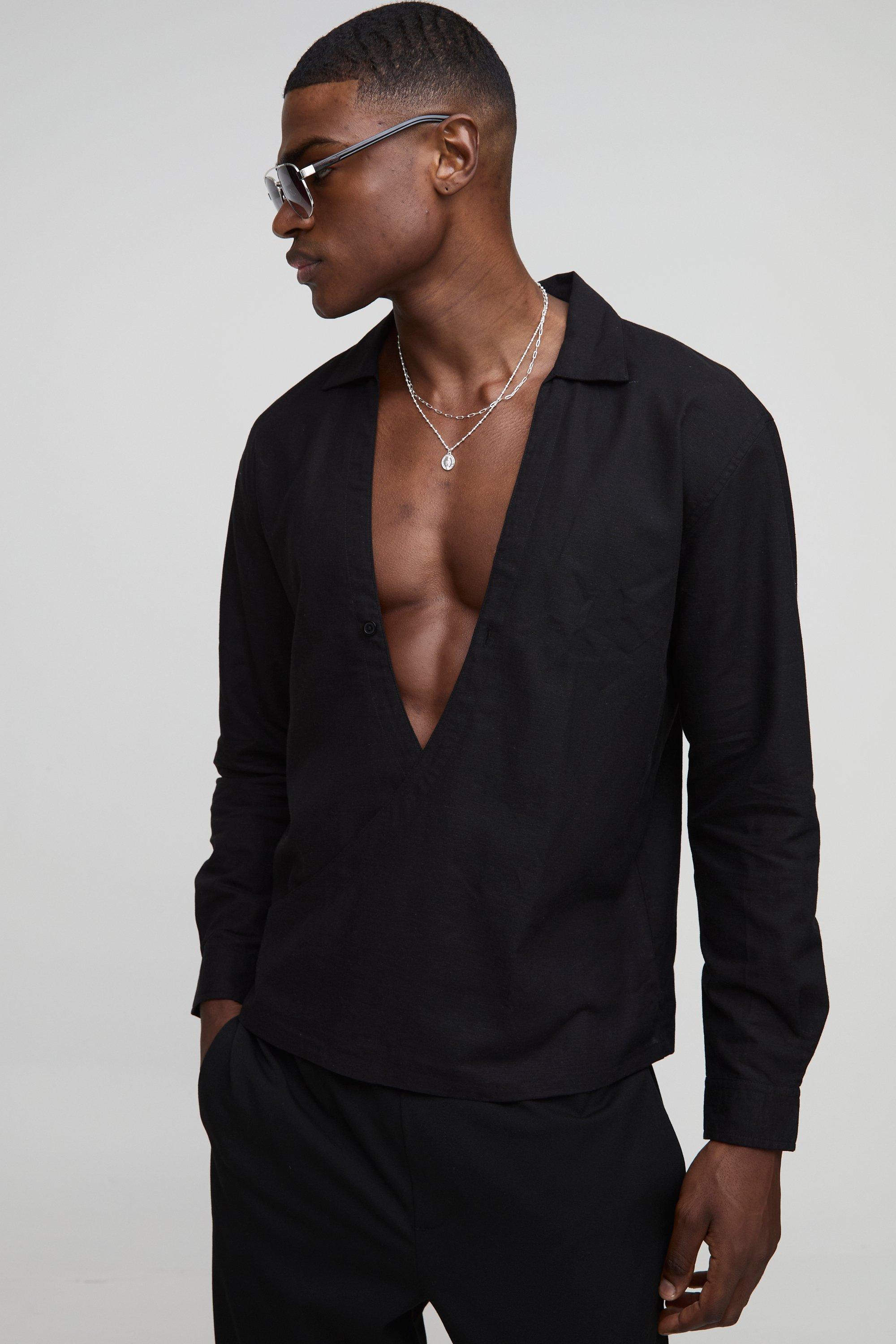 Oversized Wrap Front Long Sleeve Linen Shirt