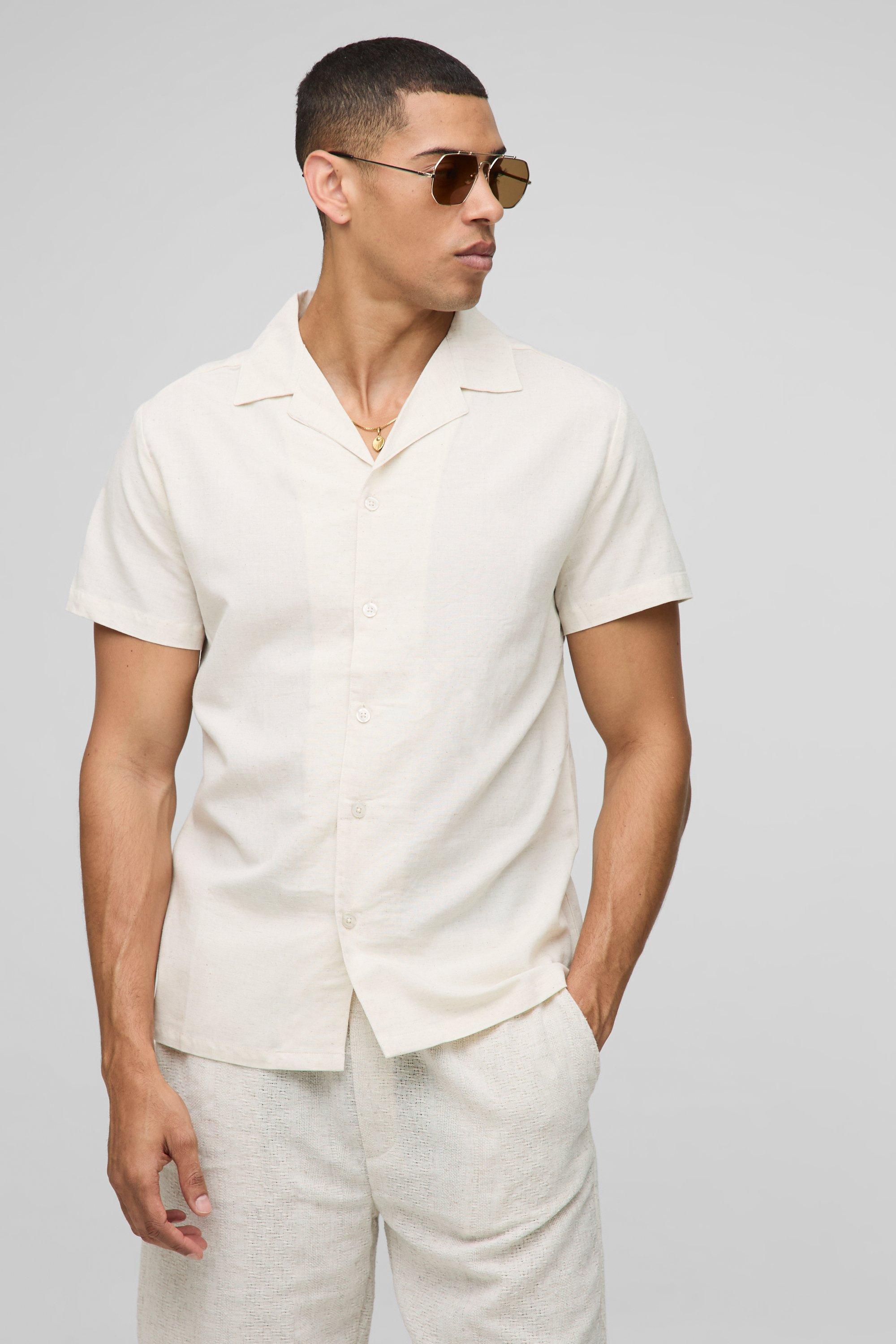 Regular Fit Revere Linen Blend Short Sleeve Shirt