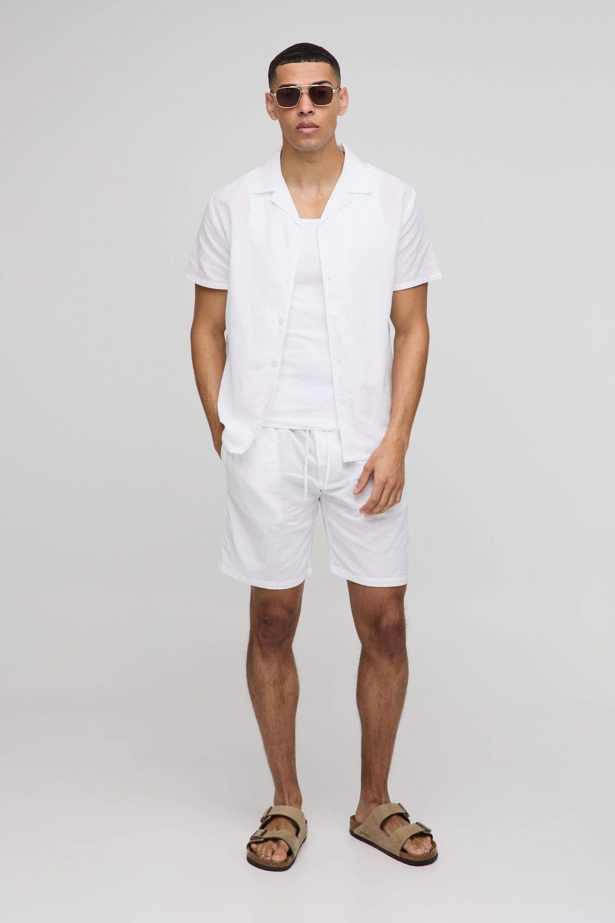 Set camicia Regular Fit con rever & pantaloncini, Bianco