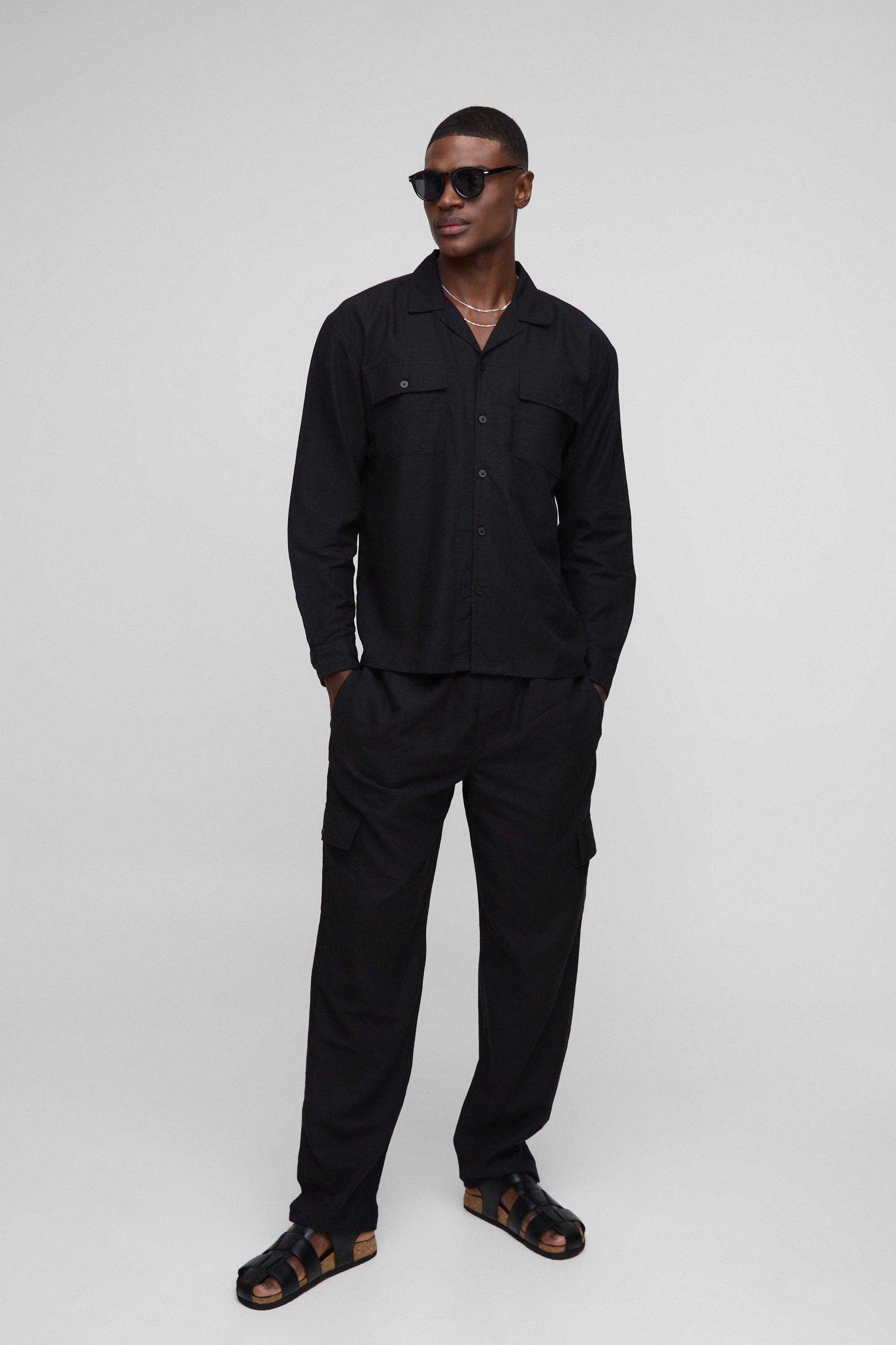 Set camicia oversize con tasche Cargo & pantaloni, Nero