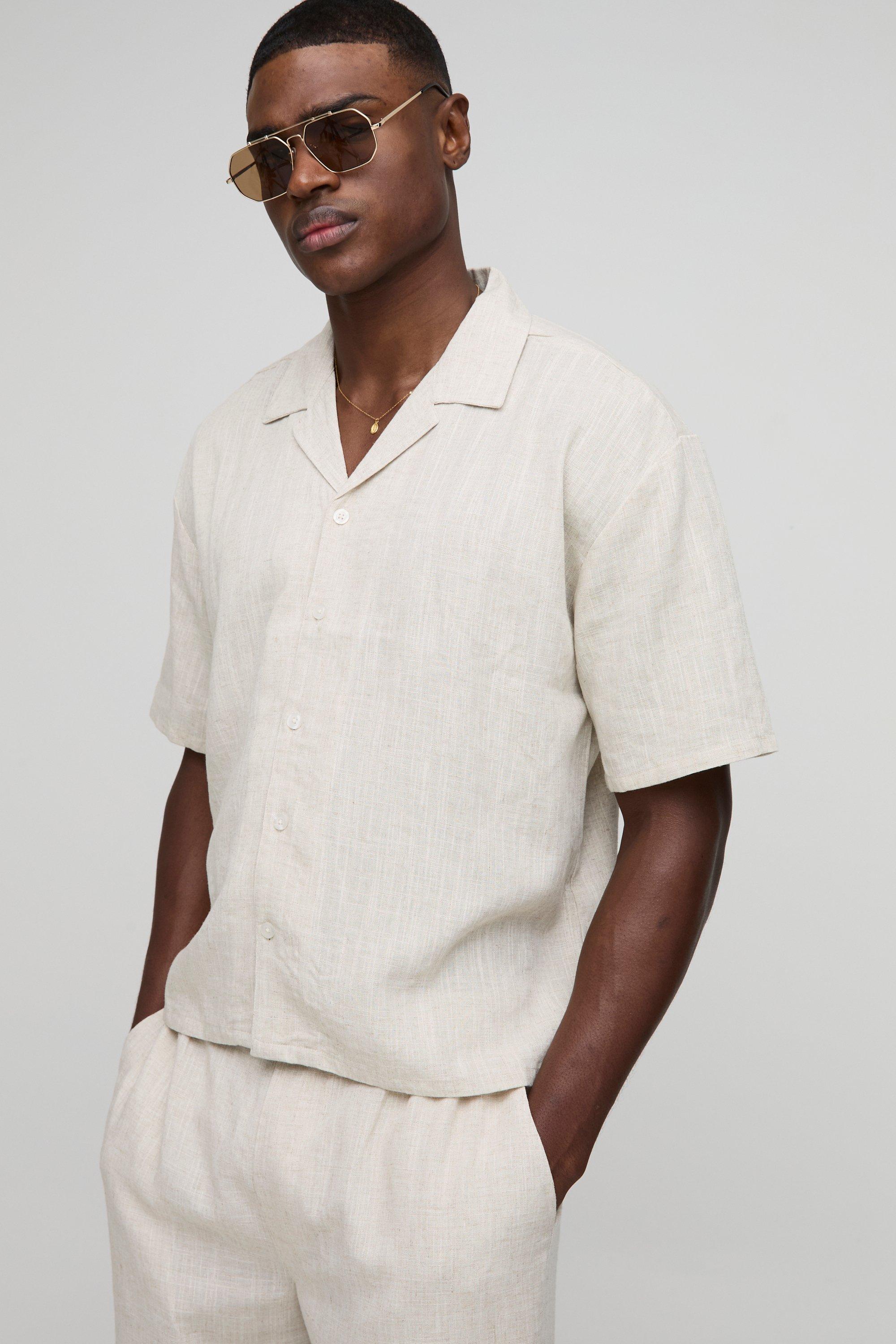 Camicia oversize pesante in lino, Beige