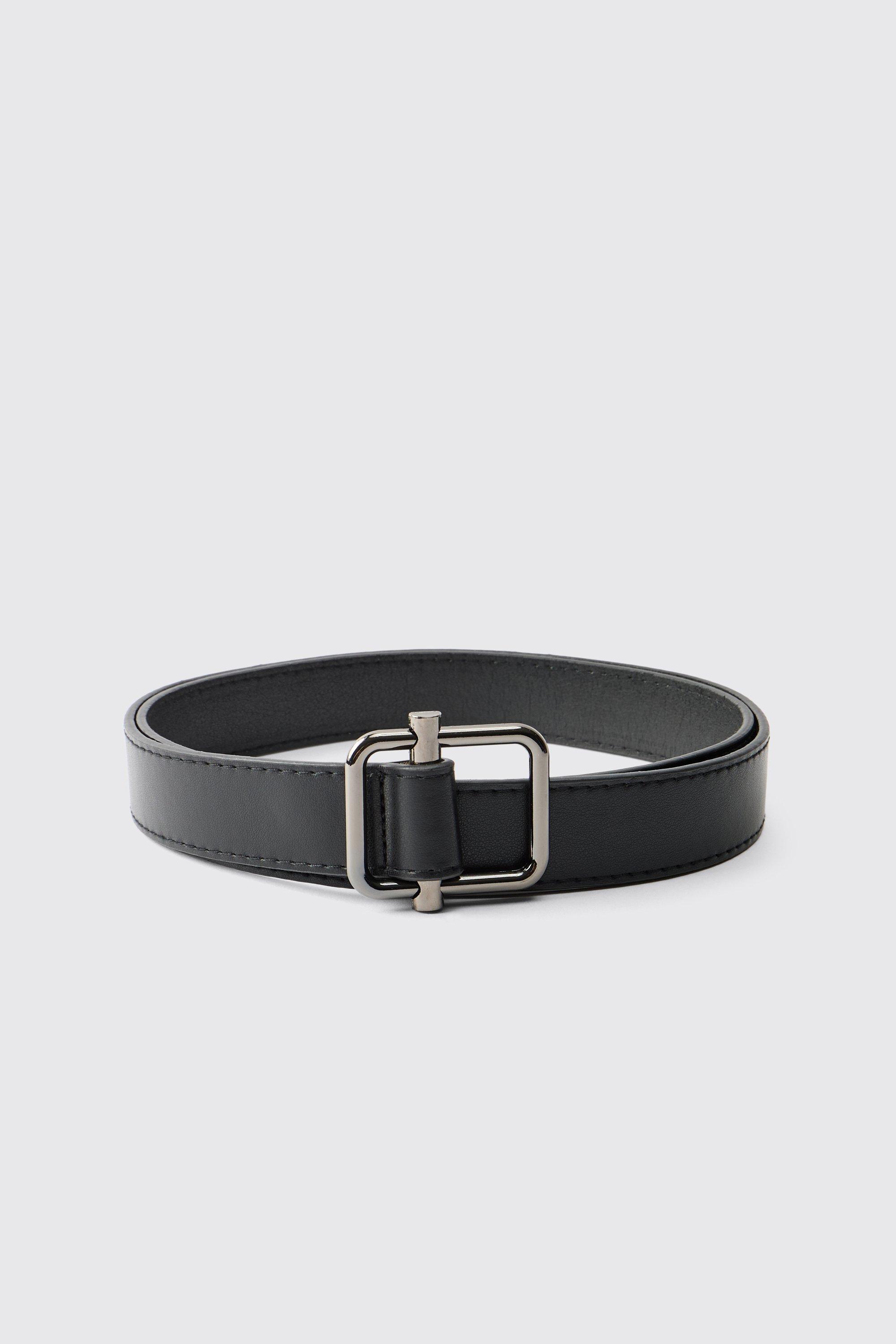 Boohoo Black Belt With Silver Buckle, Black