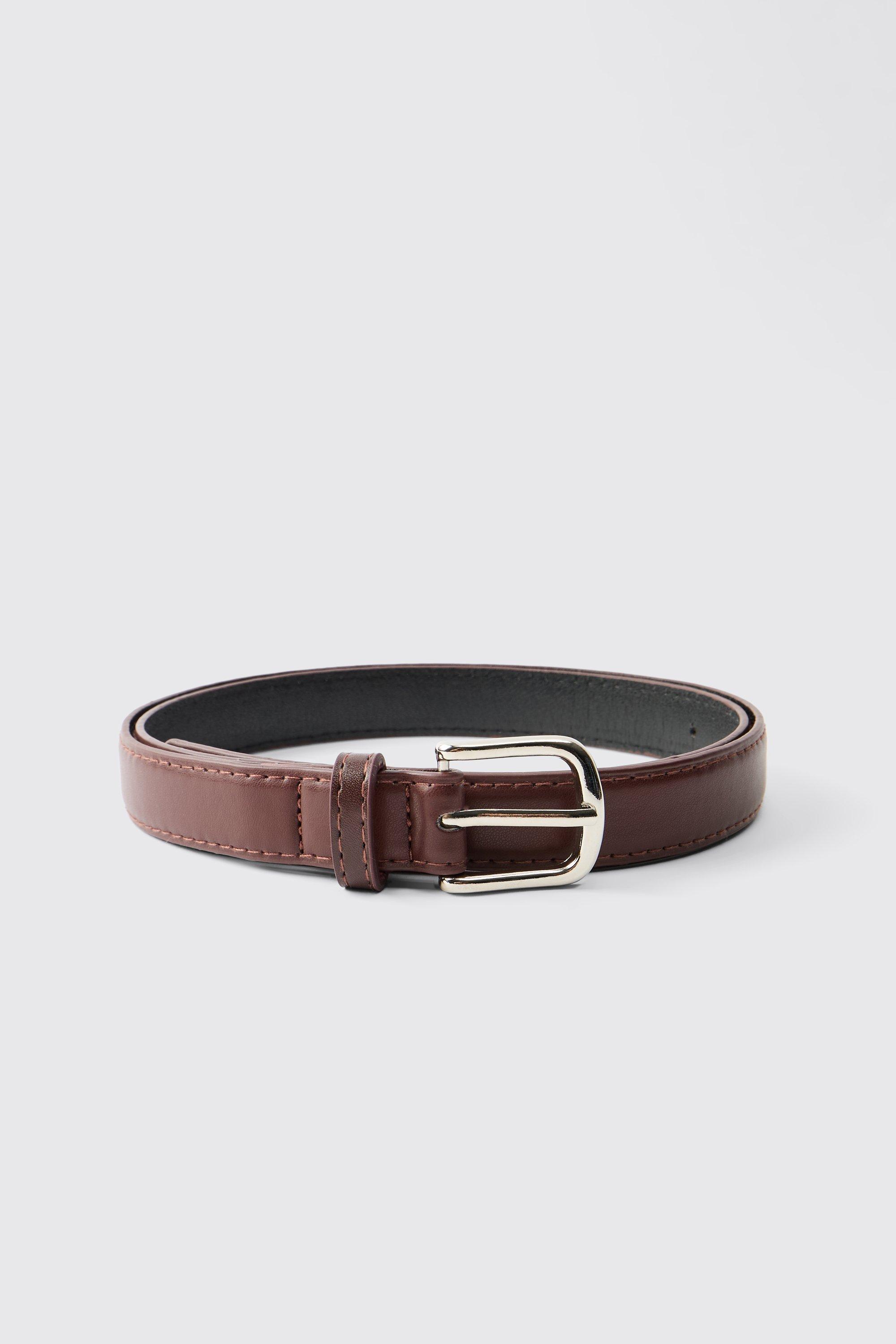 Boohoo Brown Belt With Golden Buckle, Brown