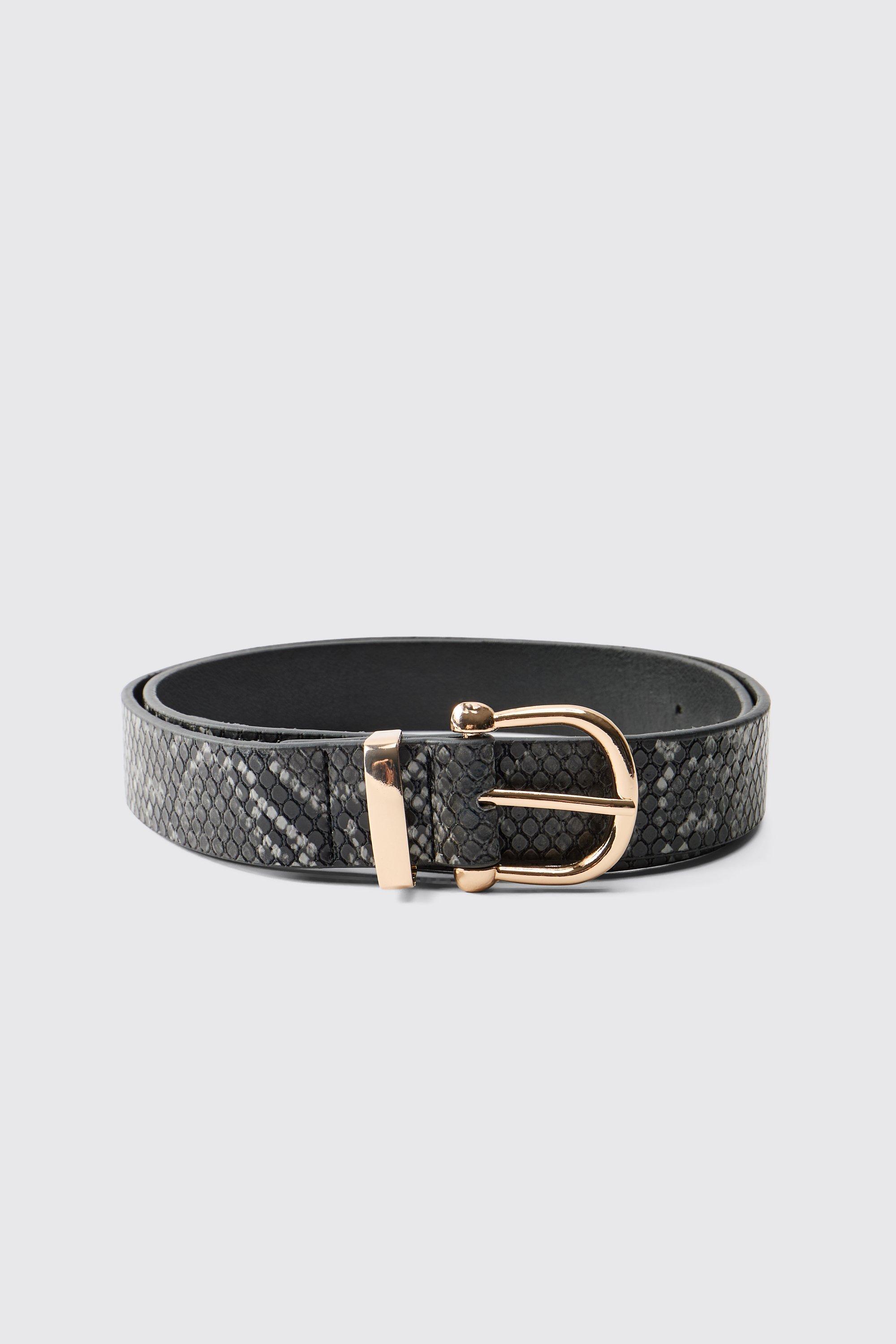 Boohoo Black Faux Snake Skin Belt, Black