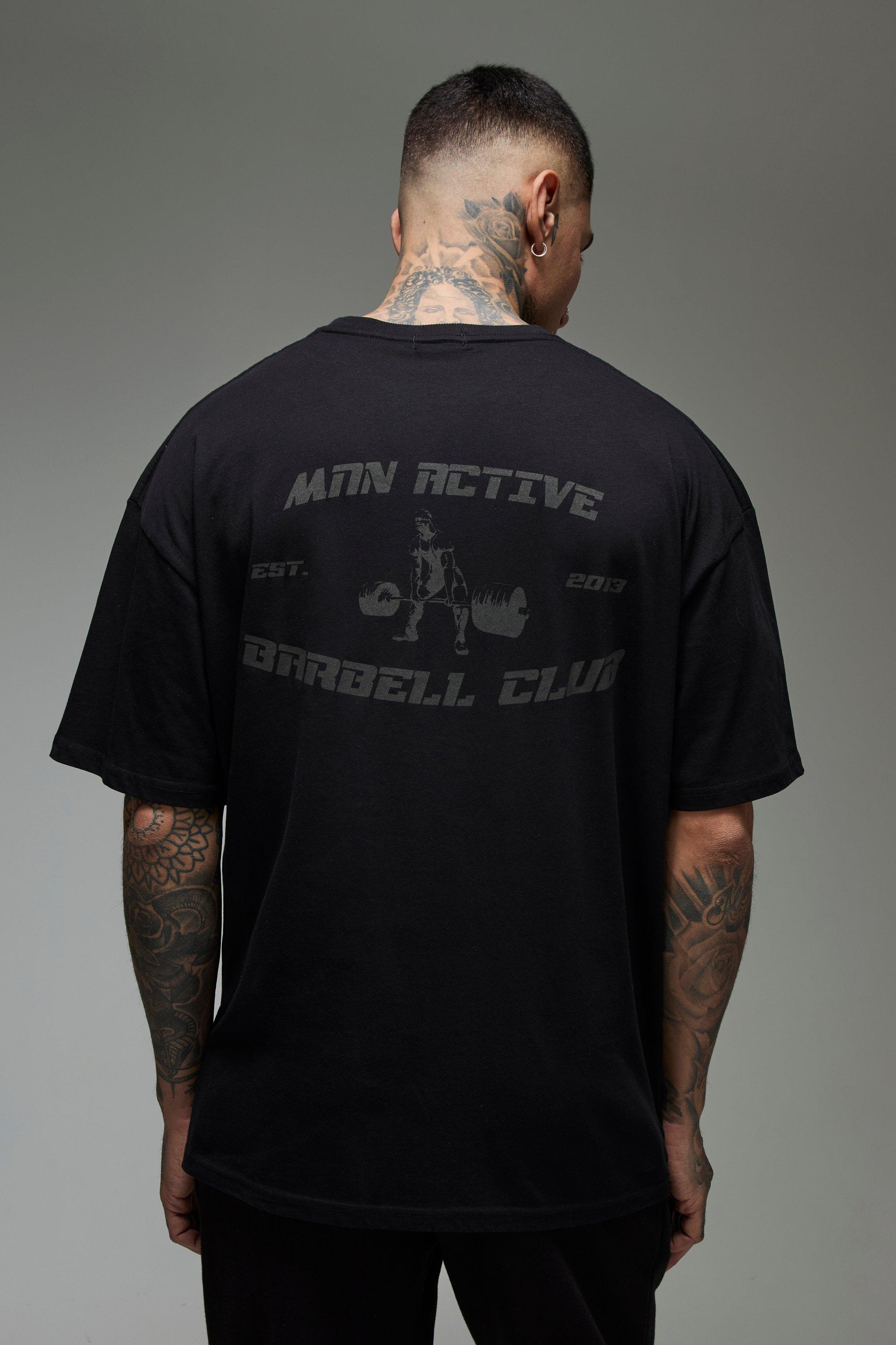 Mens Black Tall Man Active Barbell Club Oversized T-shirt, Black