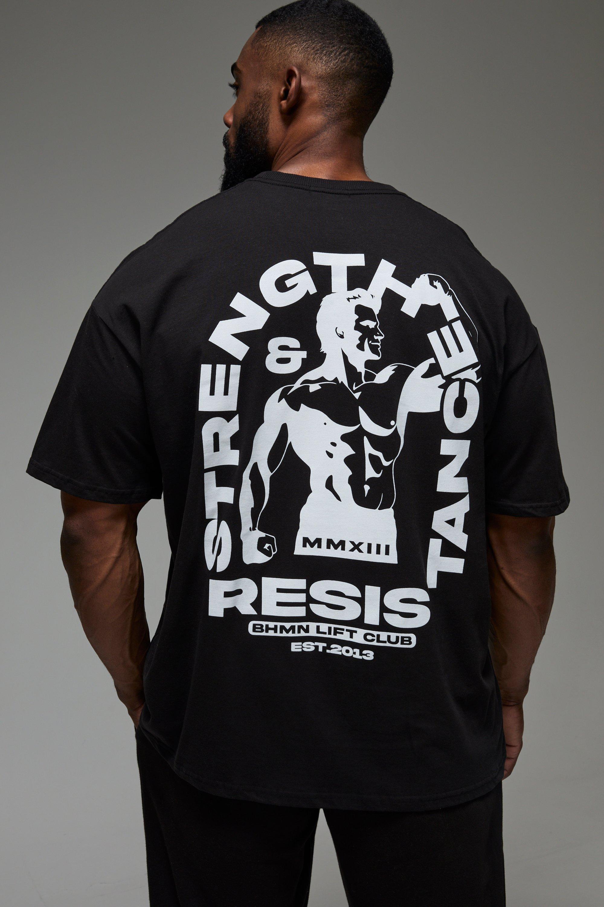 Mens Black Man Active Strength & Resistance Oversized T-shirt, Black