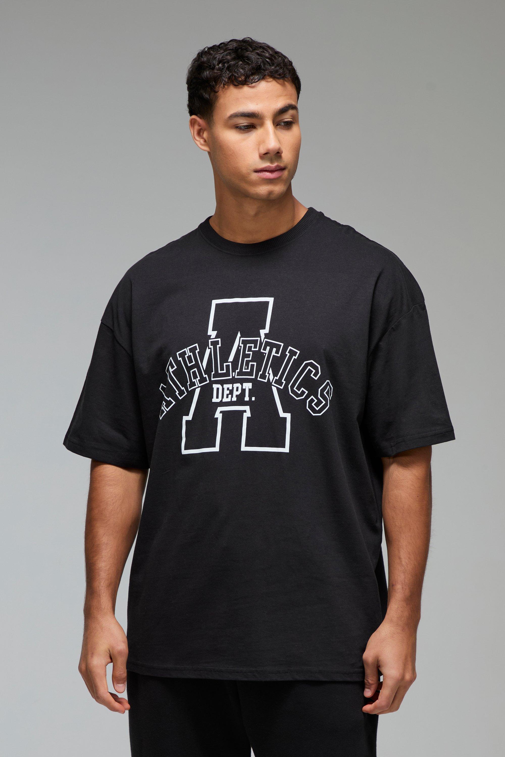 Mens Black Man Active Athletics Dept Oversized T-shirt, Black