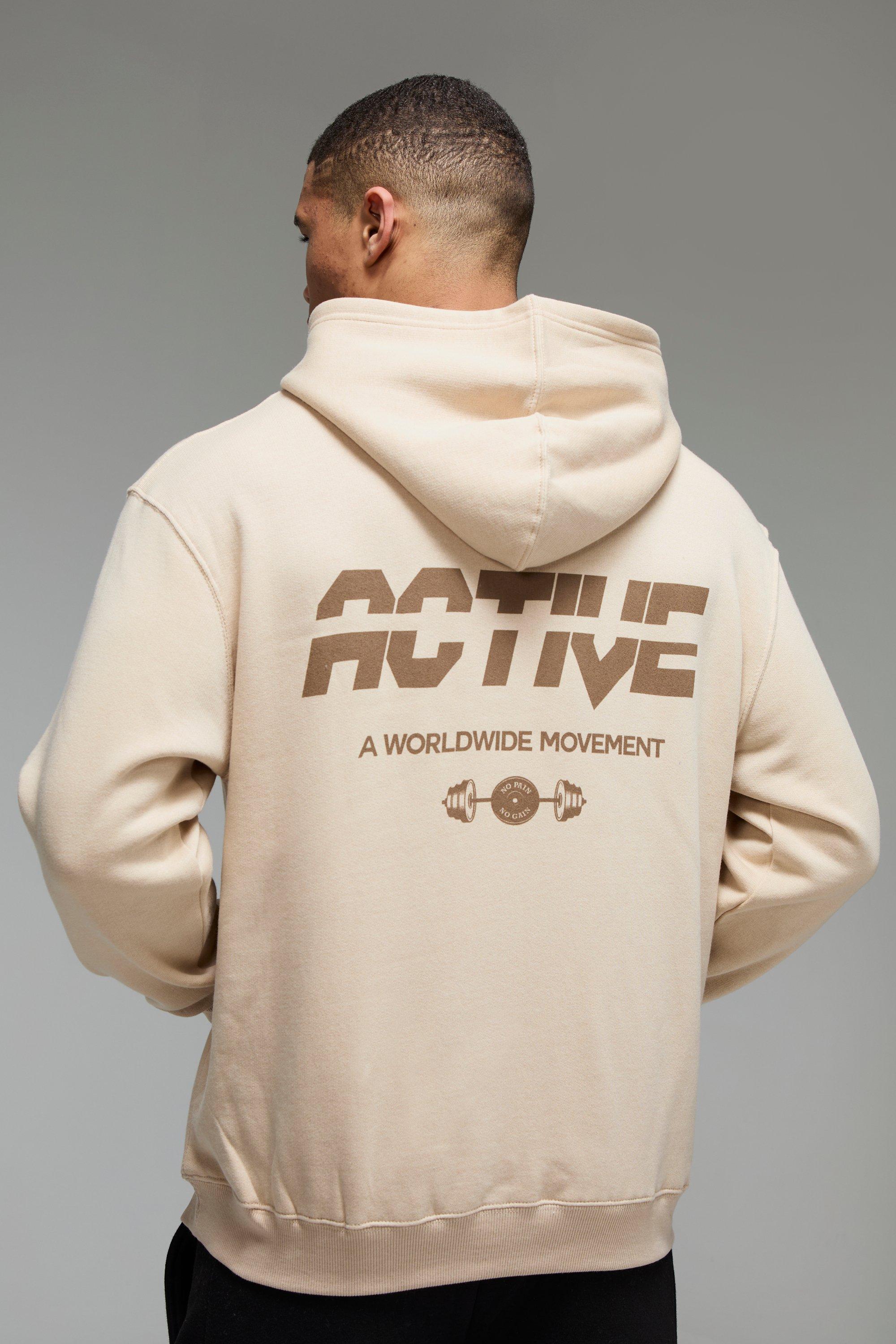 Felpa oversize Man Active con cappuccio, Beige